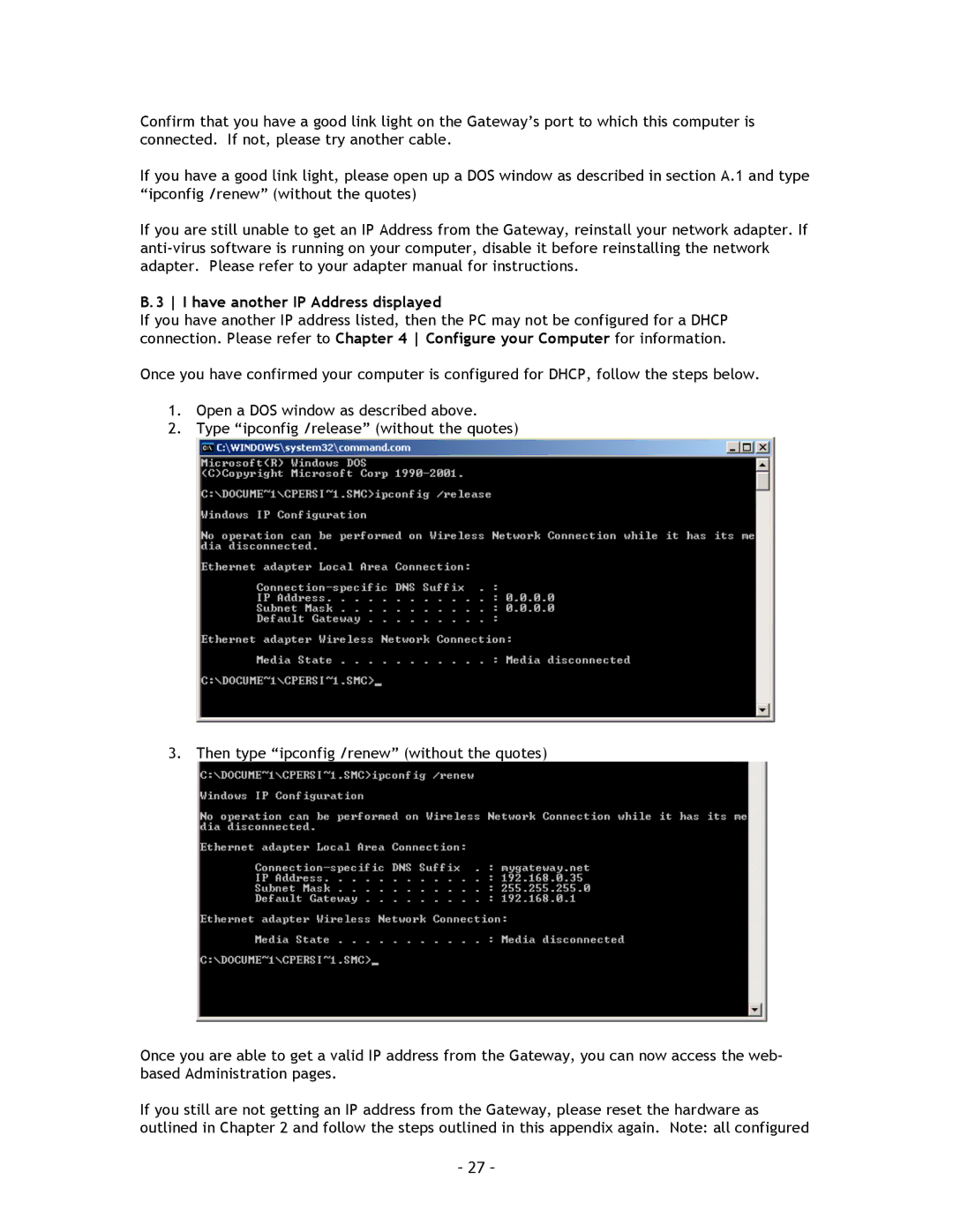 SMC Networks SMC8014 manual Have another IP Address displayed 