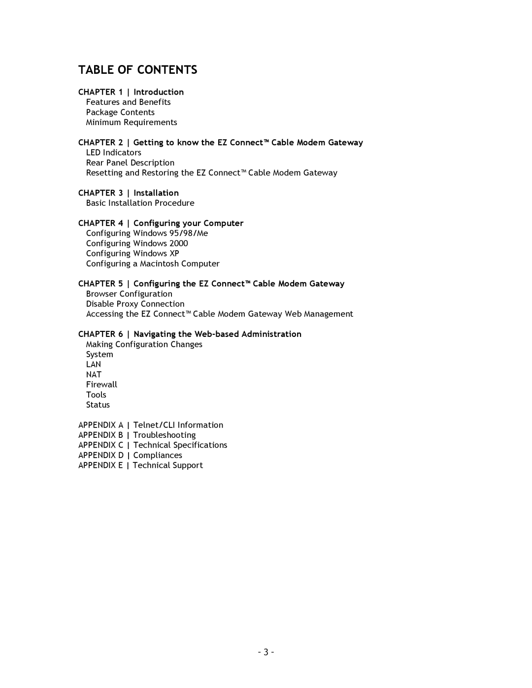 SMC Networks SMC8014 manual Table of Contents 