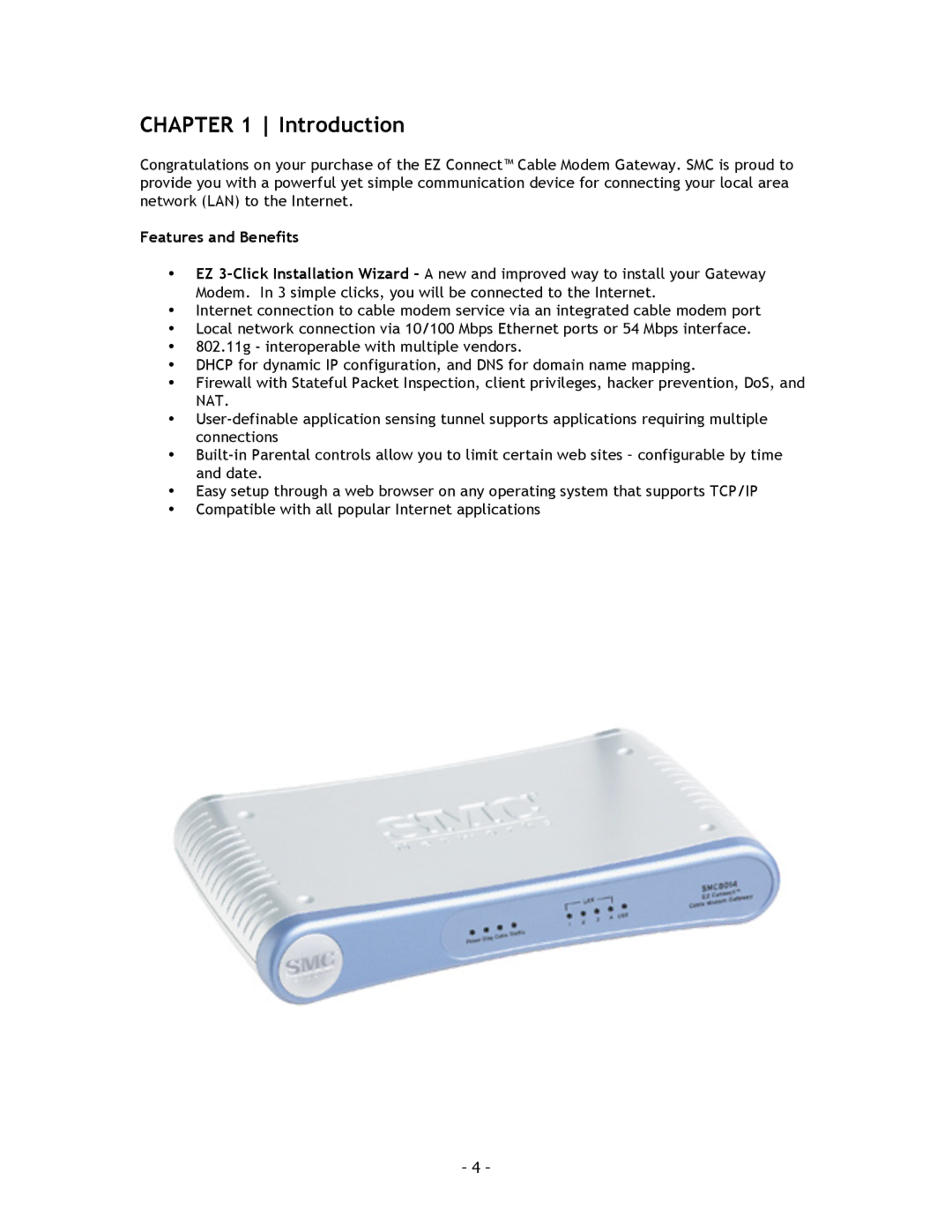 SMC Networks SMC8014 manual Introduction, Features and Benefits 