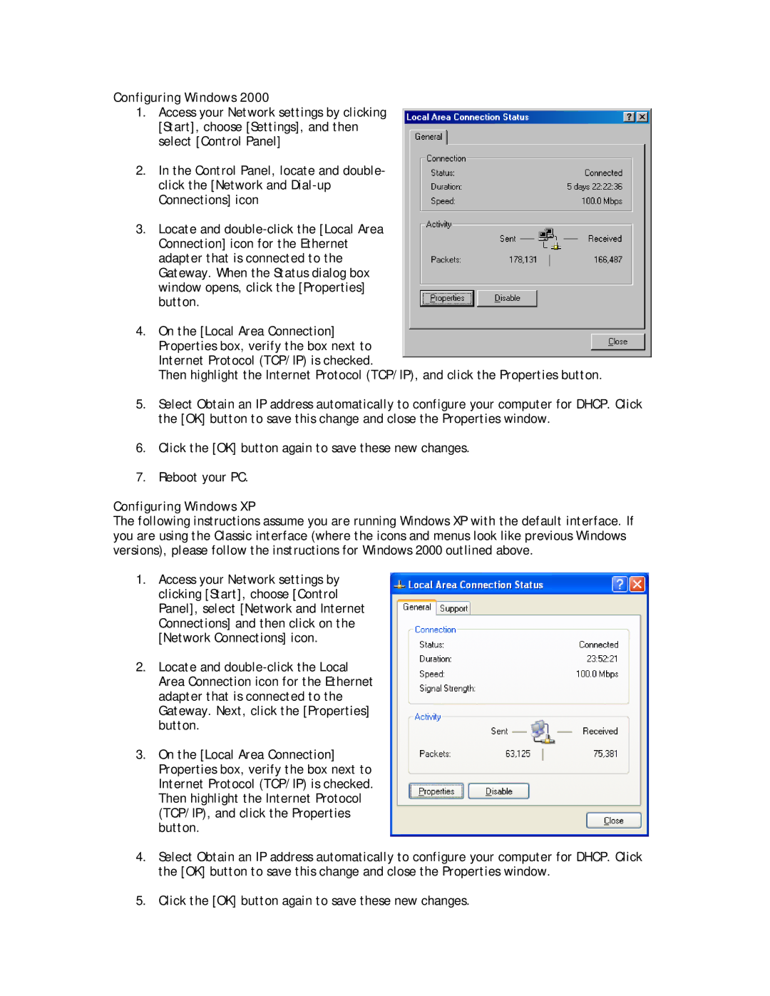 SMC Networks SMC8014W-G manual Configuring Windows XP 