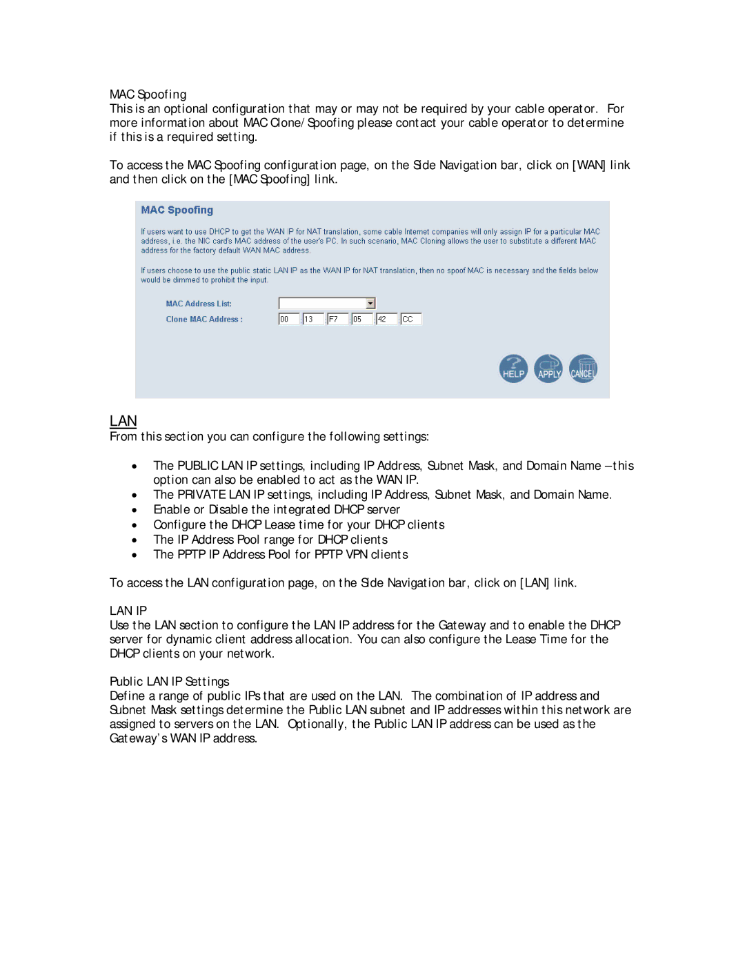 SMC Networks SMC8014W-G manual Lan, MAC Spoofing 