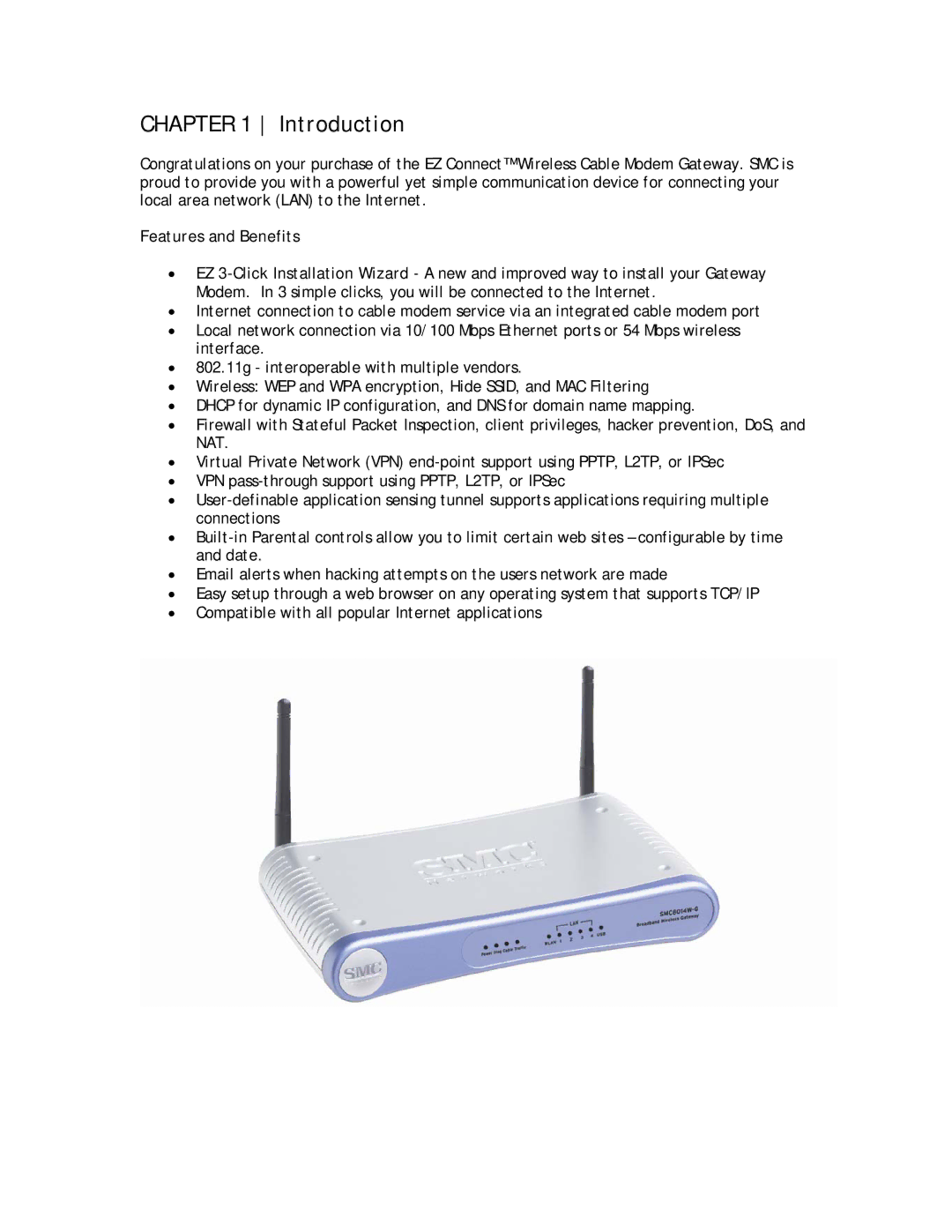 SMC Networks SMC8014W-G manual Introduction, Features and Benefits 