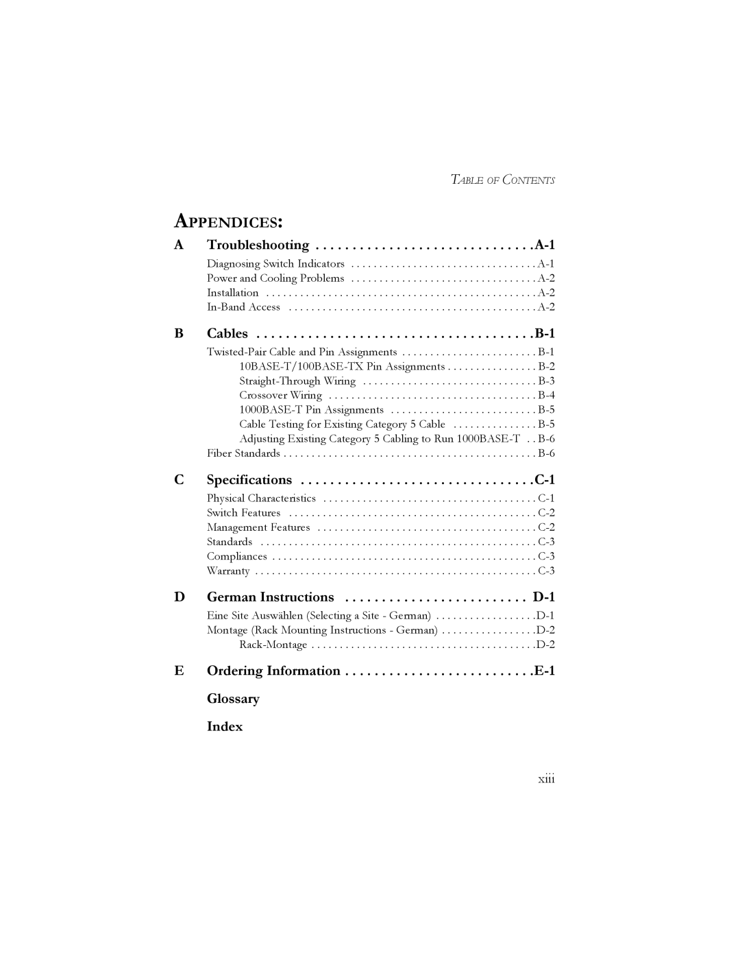 SMC Networks SMC8024L2 manual Appendices, Xiii 