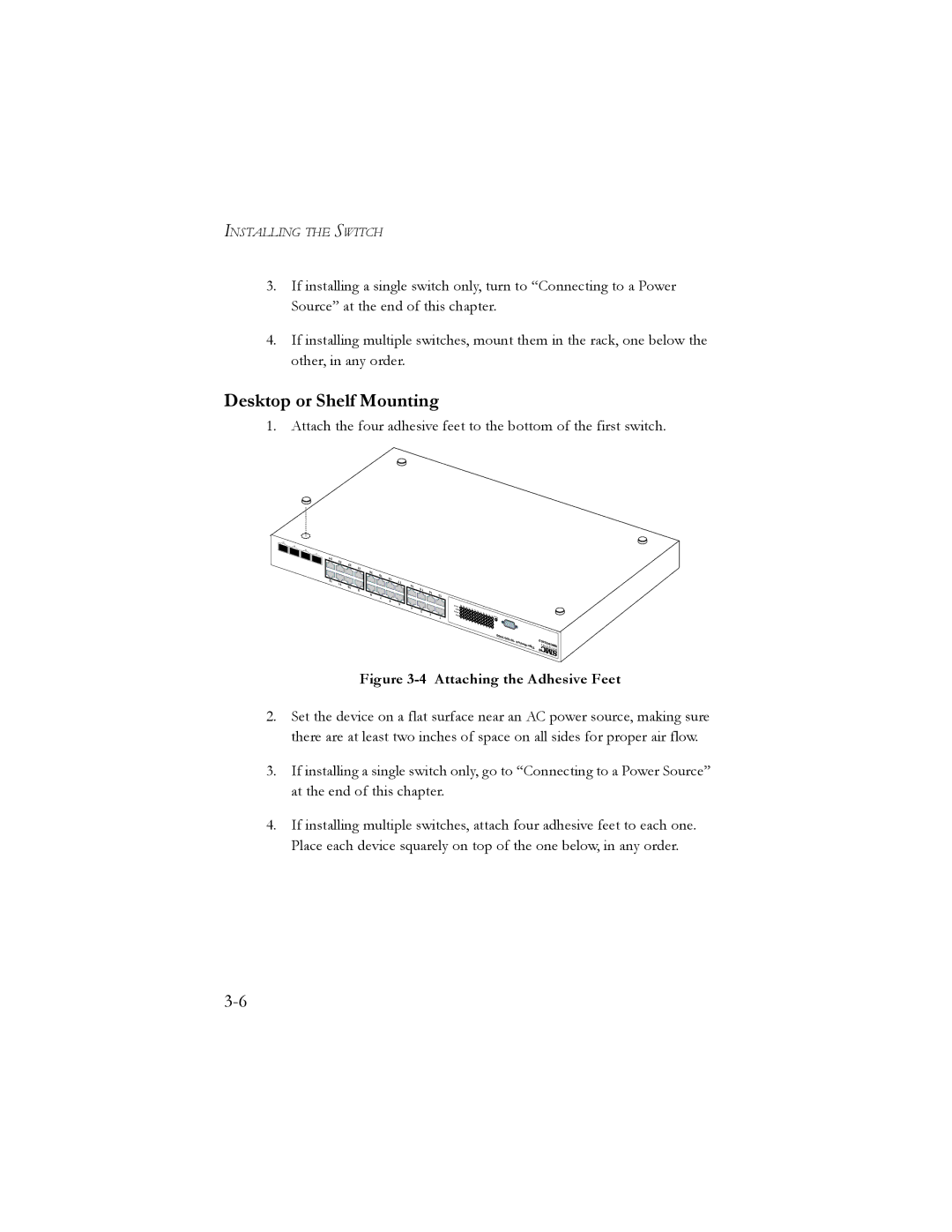 SMC Networks SMC8024L2 manual Desktop or Shelf Mounting, Attaching the Adhesive Feet 