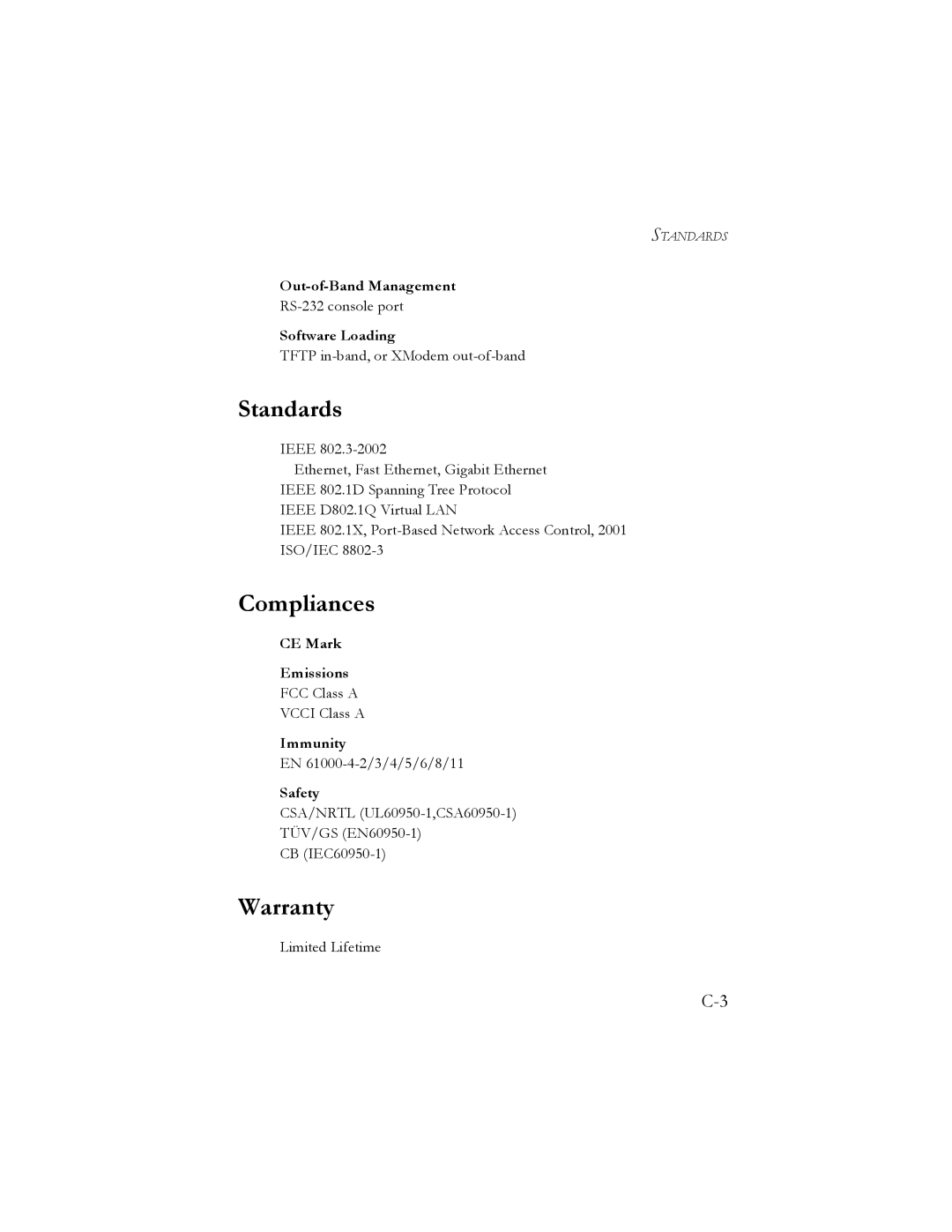 SMC Networks SMC8024L2 manual Standards, Compliances, Warranty 