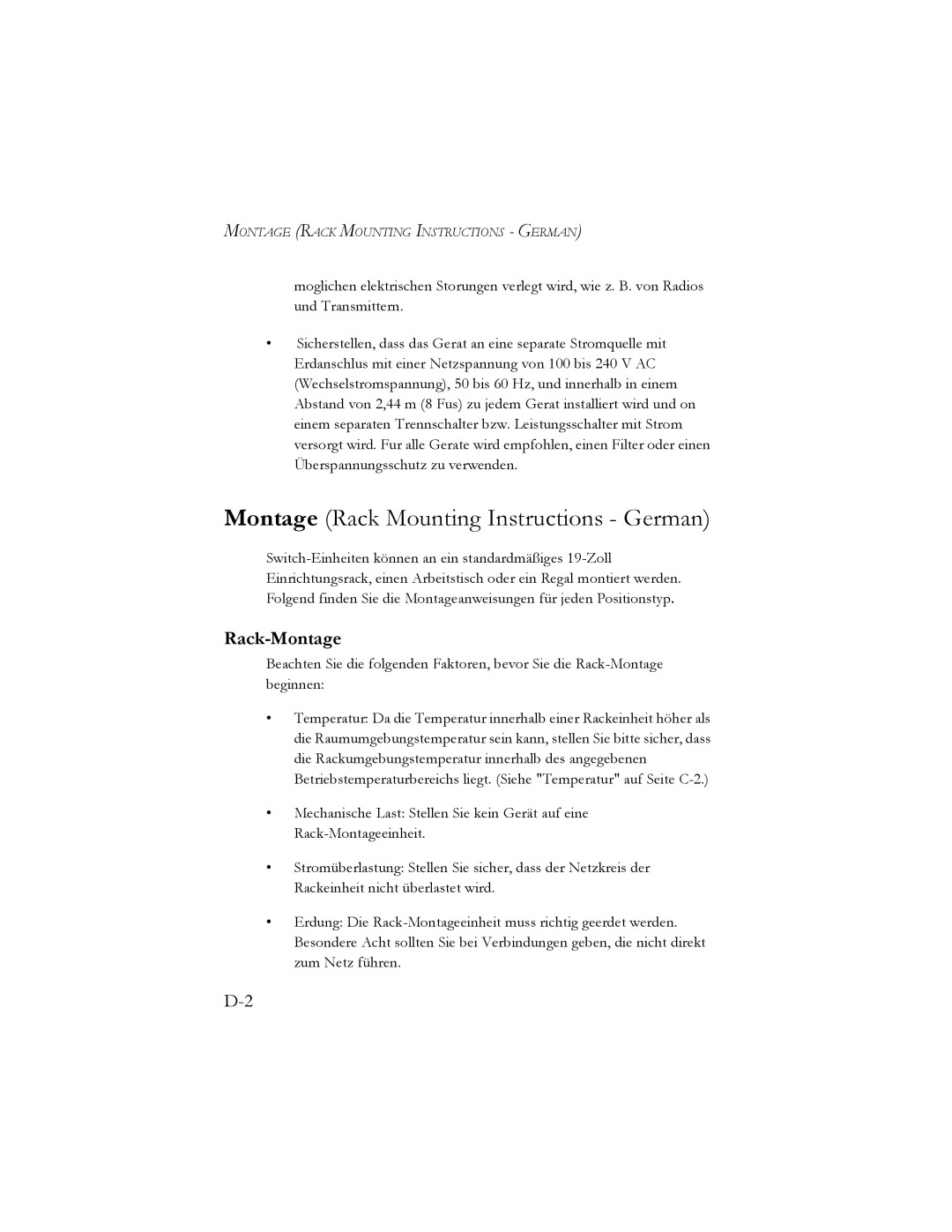 SMC Networks SMC8024L2 manual Montage Rack Mounting Instructions German, Rack-Montage 