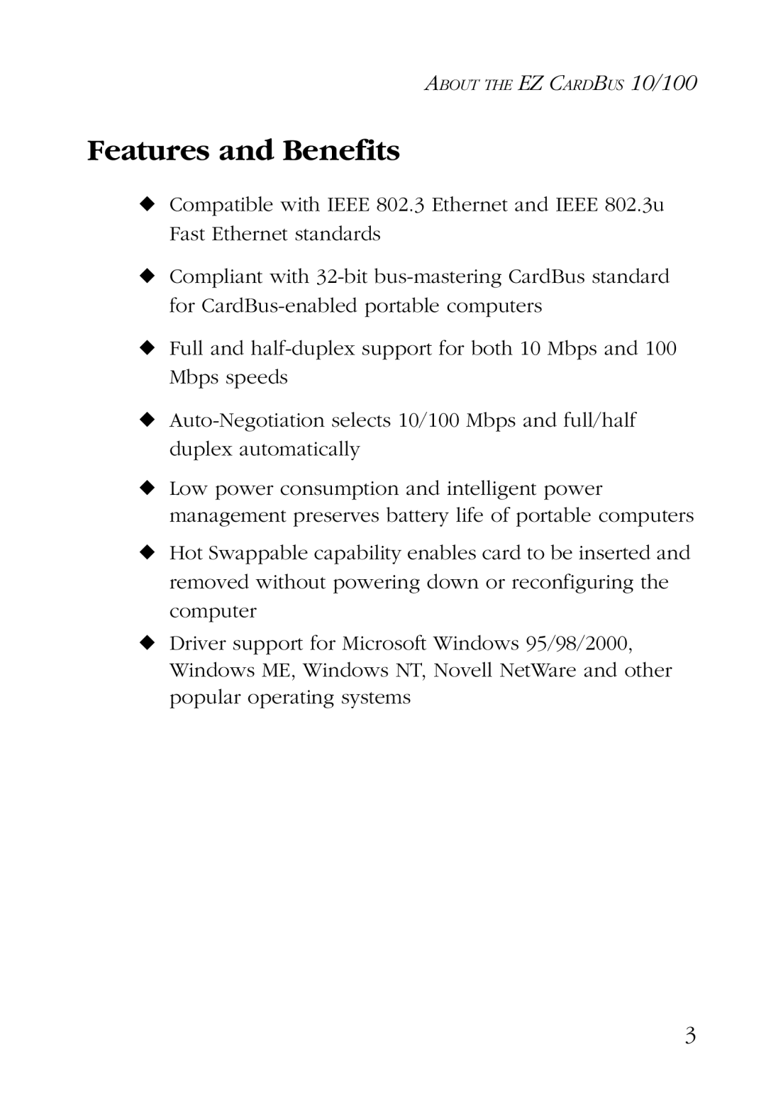 SMC Networks SMC8036TX manual Features and Benefits 