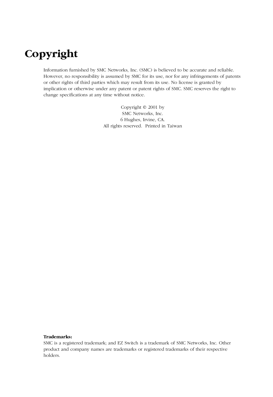 SMC Networks SMC8036TX manual Copyright, Trademarks 