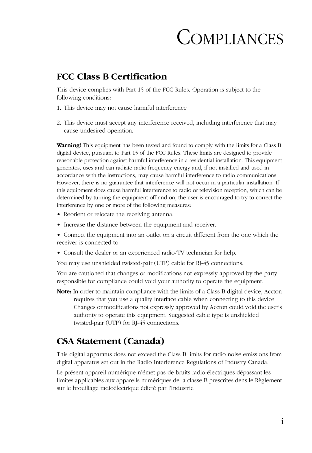 SMC Networks SMC8036TX manual Compliances, FCC Class B Certification 