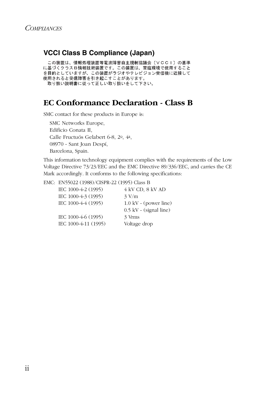 SMC Networks SMC8036TX manual EC Conformance Declaration Class B 