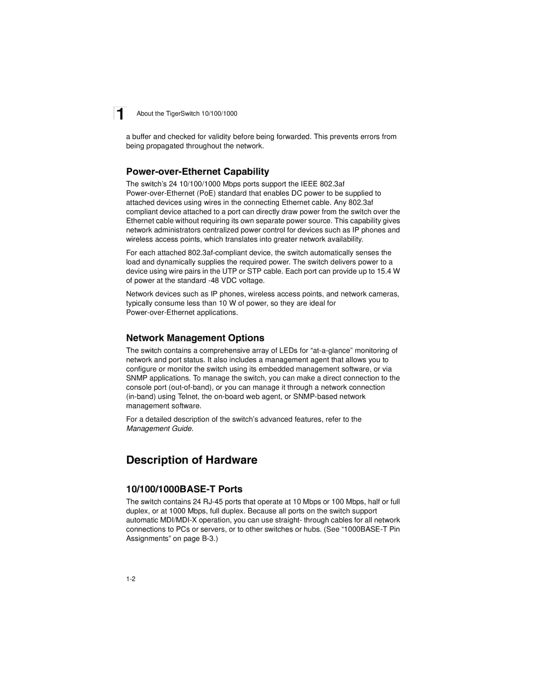 SMC Networks SMC8124PL2 manual Description of Hardware, Power-over-Ethernet Capability, Network Management Options 