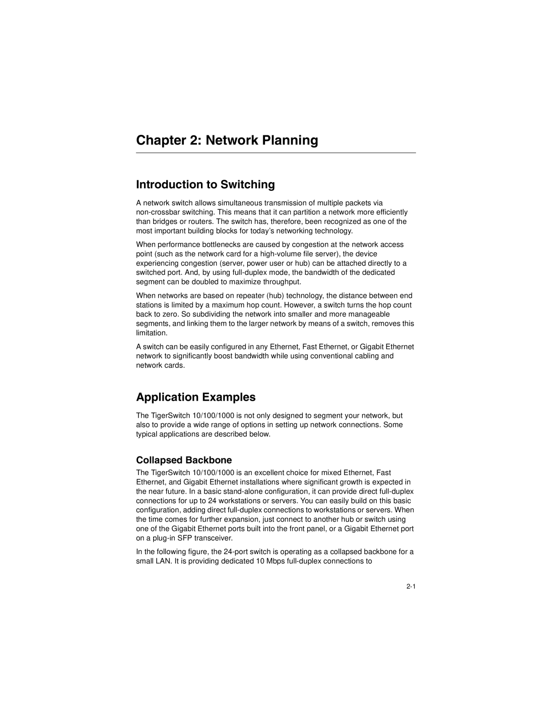 SMC Networks SMC8124PL2 manual Network Planning, Introduction to Switching, Application Examples, Collapsed Backbone 