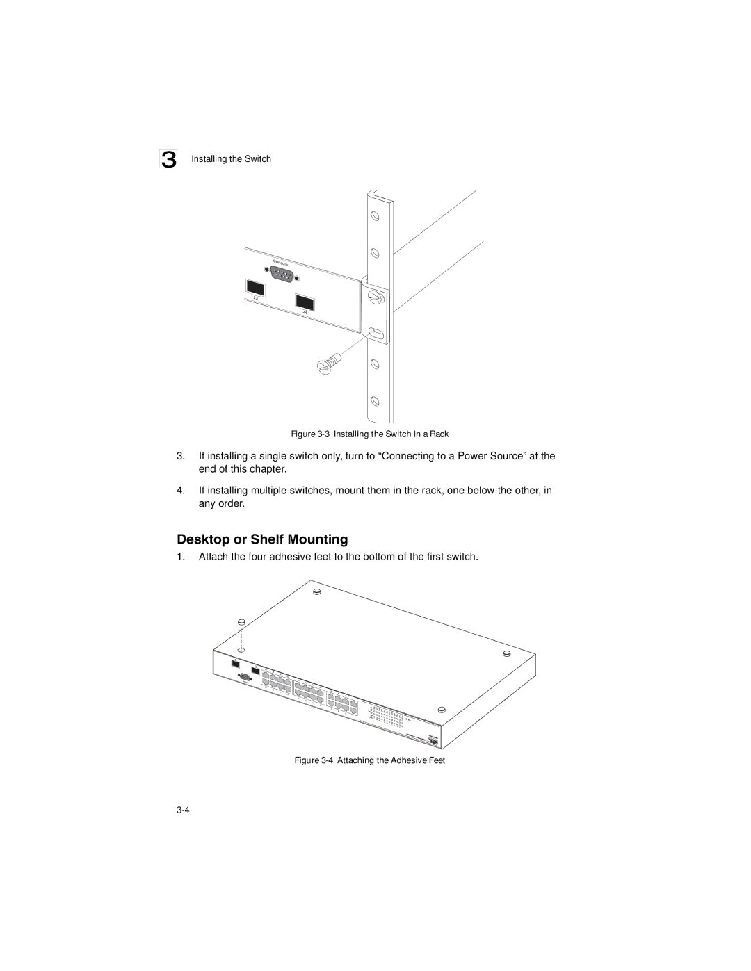 SMC Networks SMC8124PL2 manual Desktop or Shelf Mounting, Installing the Switch in a Rack 