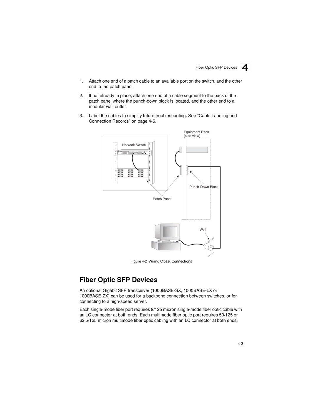 SMC Networks SMC8124PL2 manual Fiber Optic SFP Devices, Wiring Closet Connections 