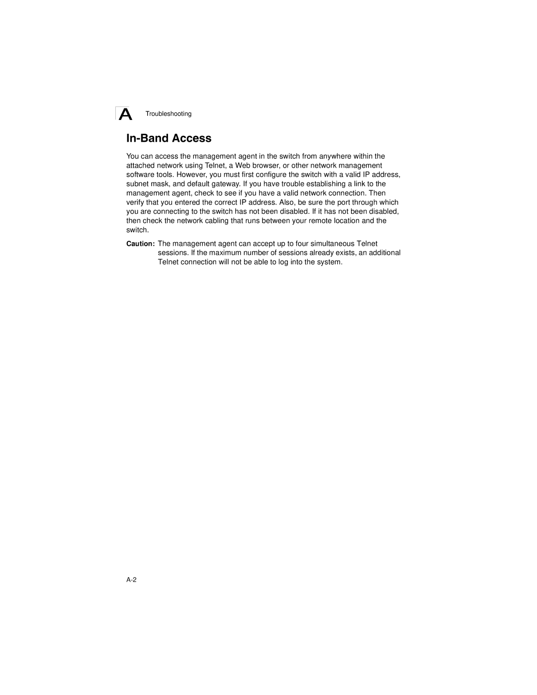 SMC Networks SMC8124PL2 manual In-Band Access, Troubleshooting 