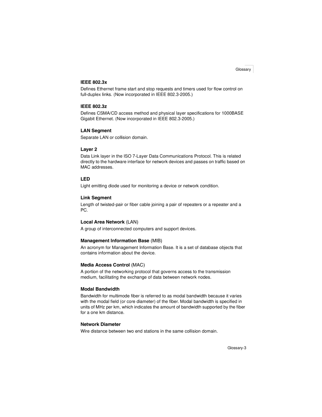 SMC Networks SMC8124PL2 manual Ieee 802.3z, Glossary-3 