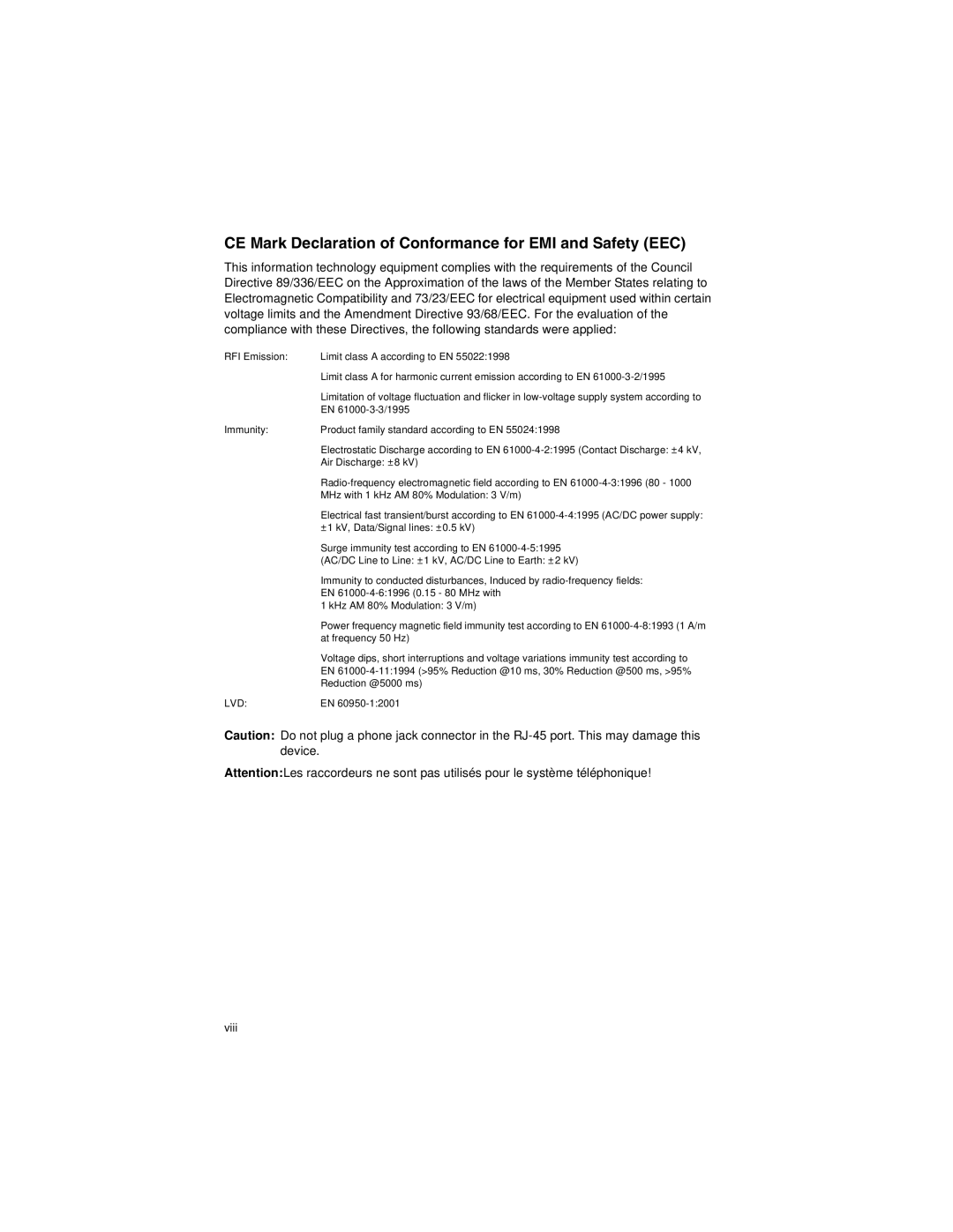 SMC Networks SMC8124PL2 manual CE Mark Declaration of Conformance for EMI and Safety EEC, Viii 