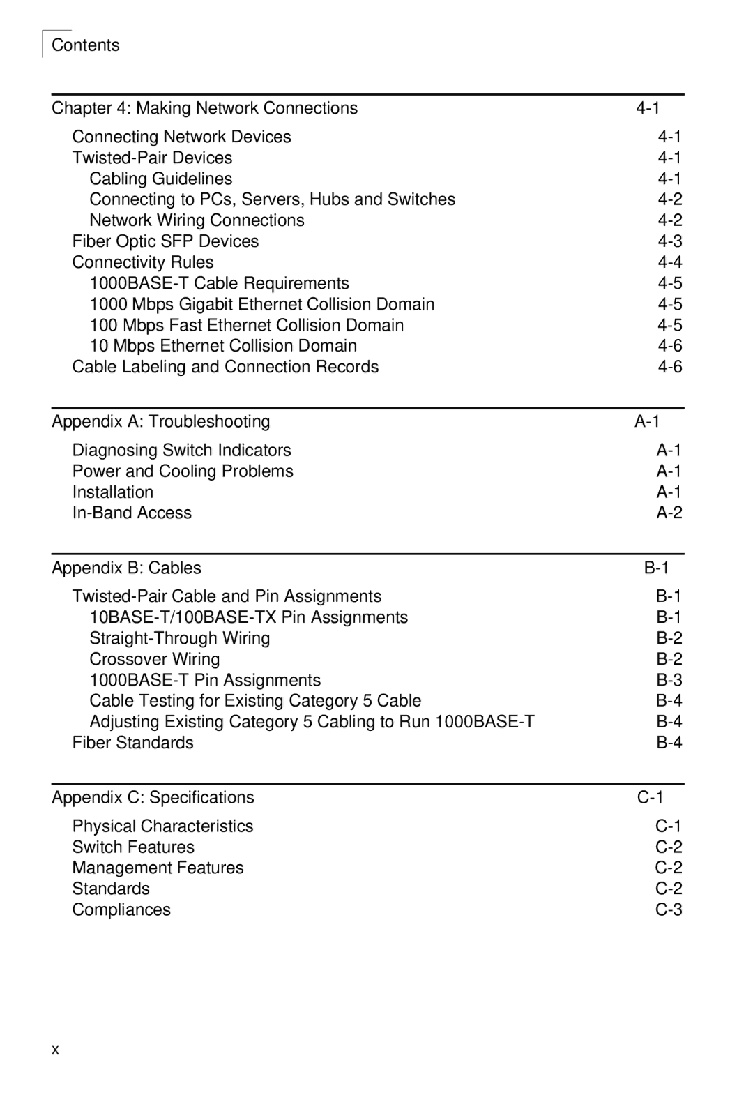 SMC Networks SMC8126L2 manual Making Network Connections, Appendix a Troubleshooting, Appendix B Cables 