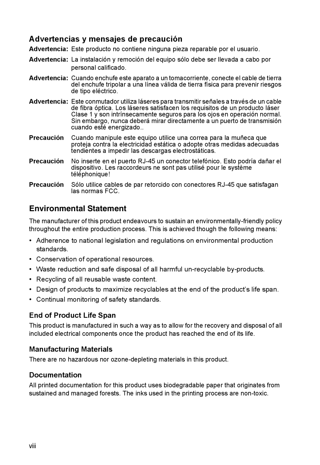 SMC Networks SMC8126PL2-F manual Advertencias y mensajes de precaución 