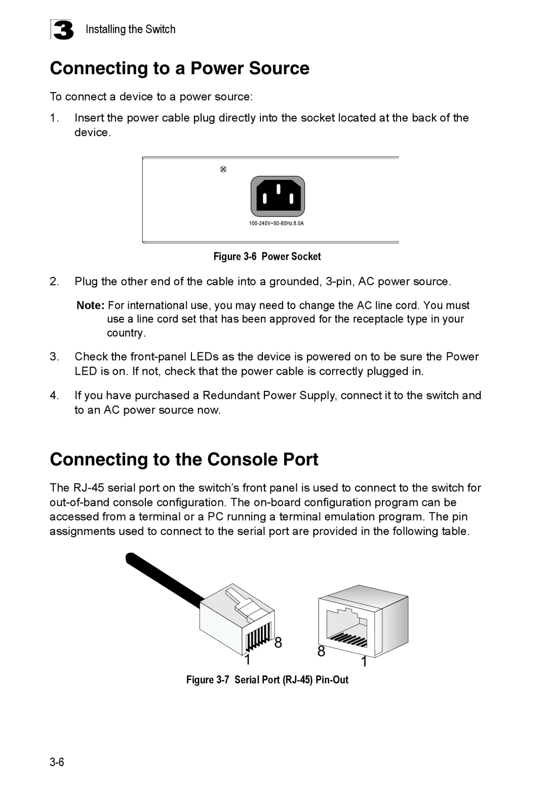 SMC Networks SMC8126PL2-F manual Connecting to a Power Source, Connecting to the Console Port 