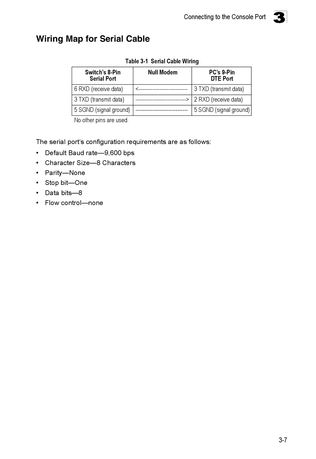 SMC Networks SMC8126PL2-F manual Wiring Map for Serial Cable, Serial Cable Wiring Switch’s 8-Pin Null Modem PC’s 9-Pin 