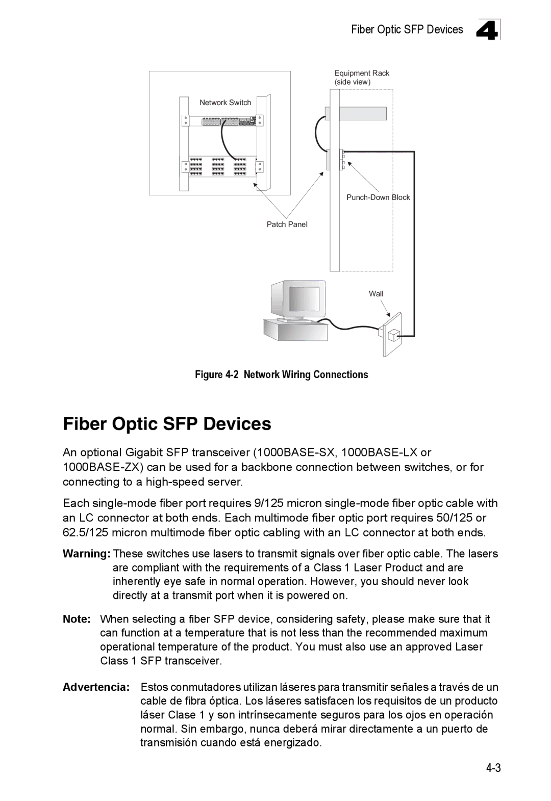 SMC Networks SMC8126PL2-F manual Fiber Optic SFP Devices, Network Wiring Connections 