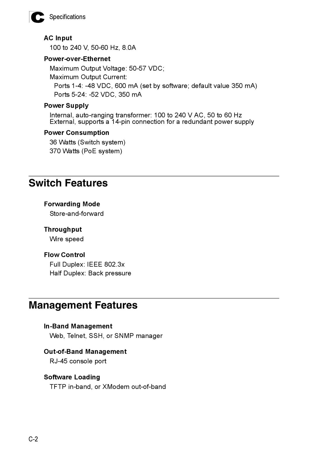 SMC Networks SMC8126PL2-F manual Switch Features, Management Features 