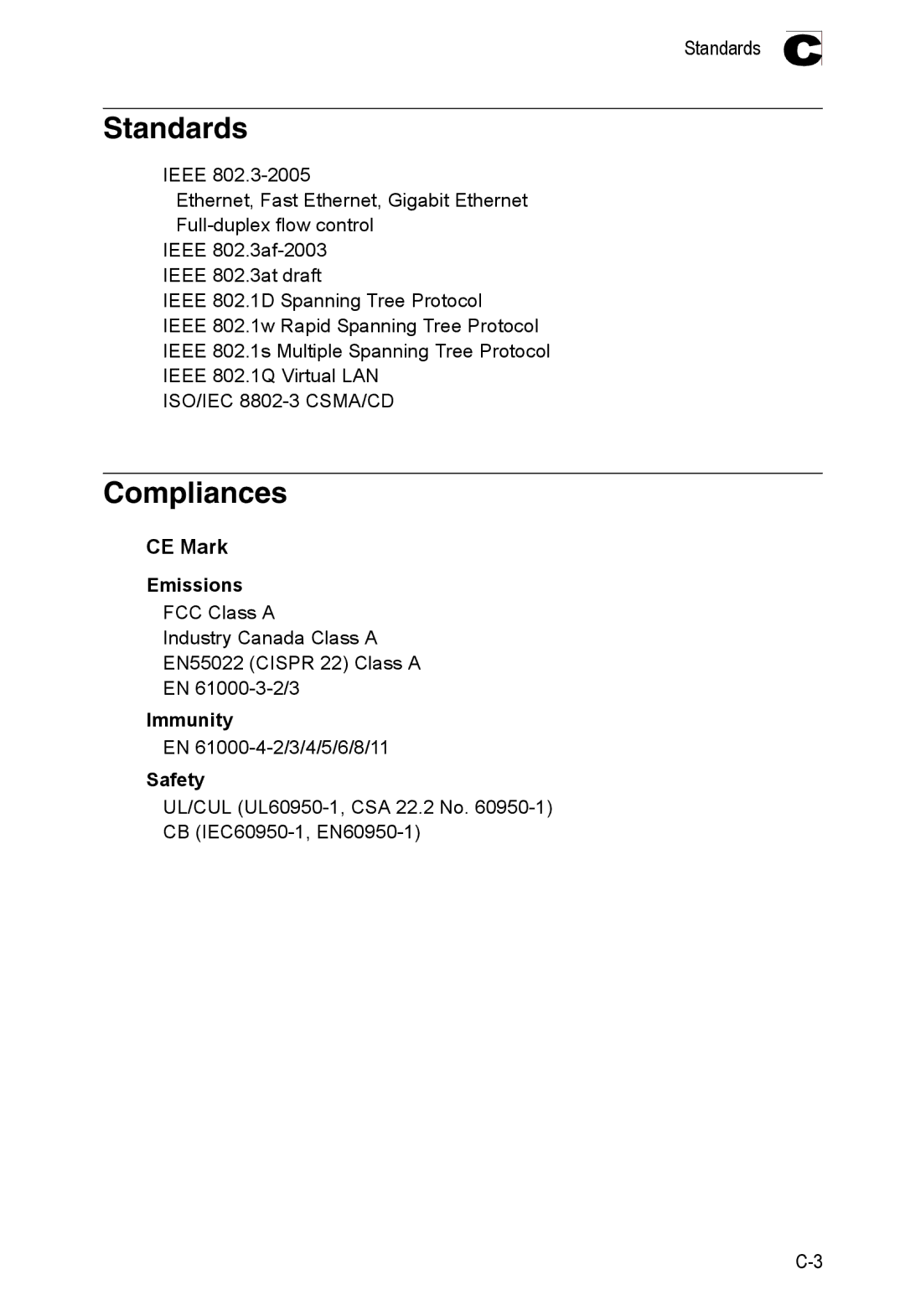 SMC Networks SMC8126PL2-F manual Standards, Compliances 