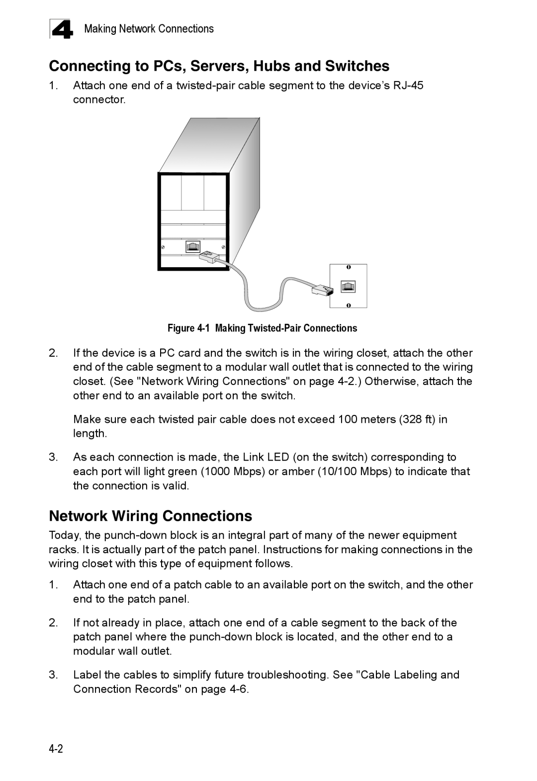 SMC Networks SMC8126PL2-F manual Connecting to PCs, Servers, Hubs and Switches, Network Wiring Connections 