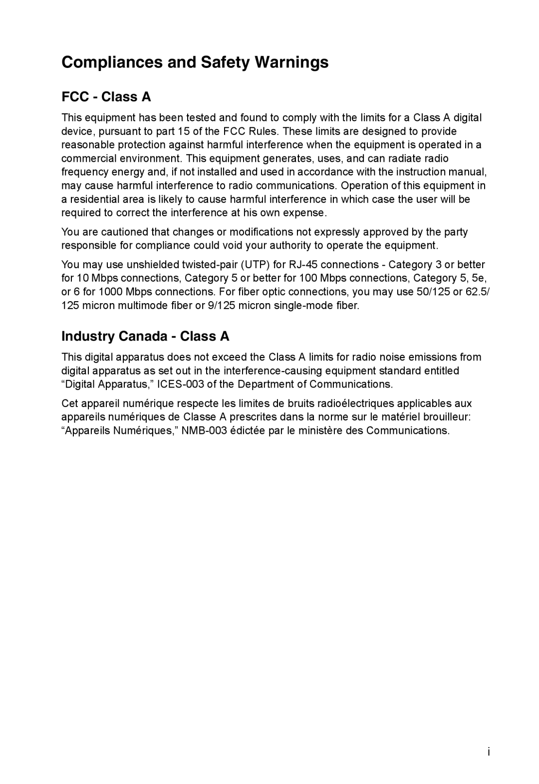 SMC Networks SMC8126PL2-F manual Compliances and Safety Warnings, FCC - Class A, Industry Canada - Class A 