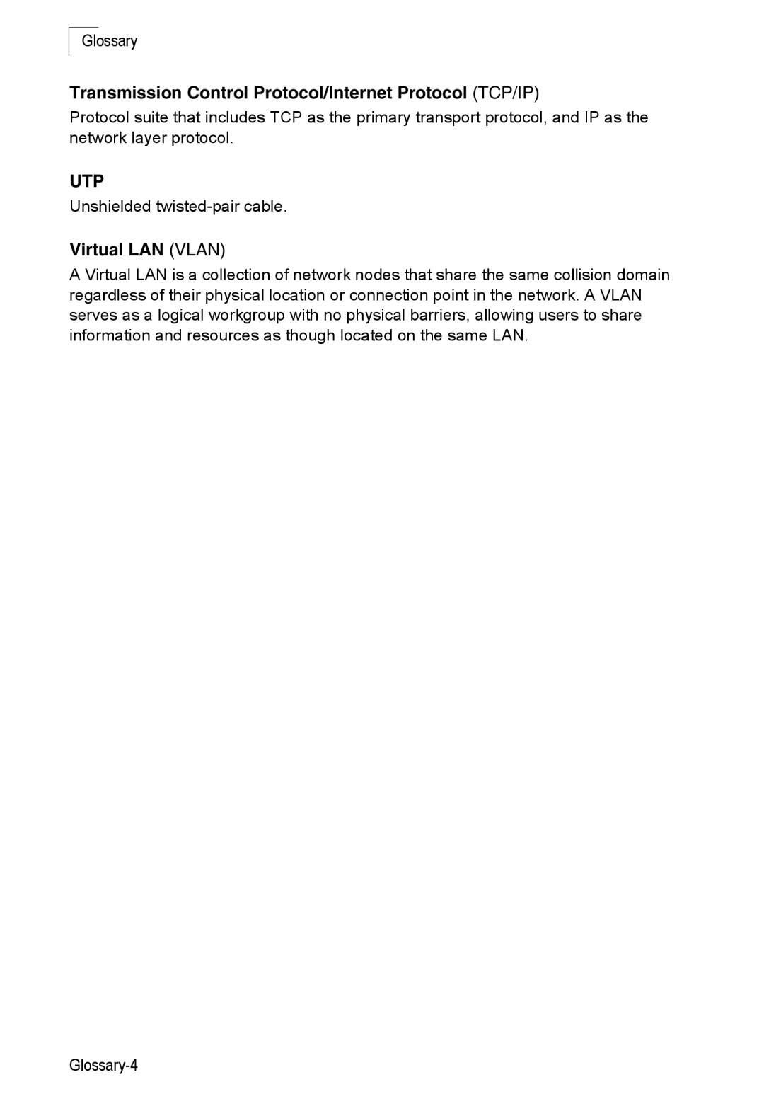 SMC Networks SMC8126PL2-F manual Virtual LAN VLAN, Glossary-4 