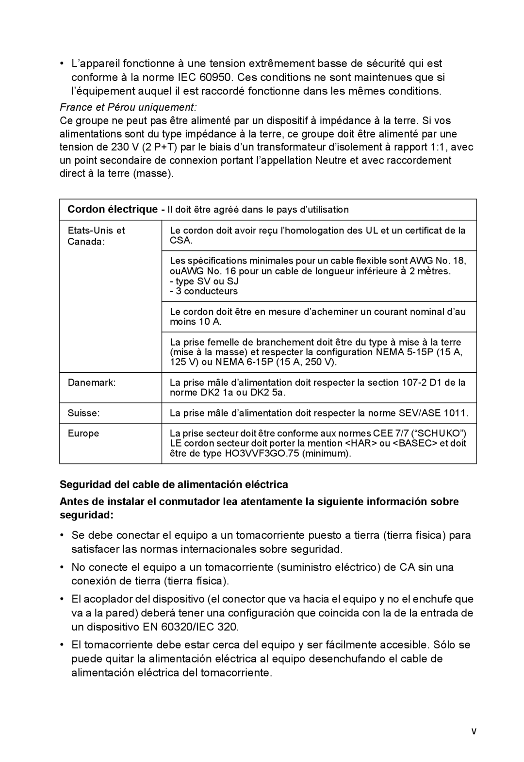 SMC Networks SMC8126PL2-F manual France et Pérou uniquement, Seguridad del cable de alimentación eléctrica 