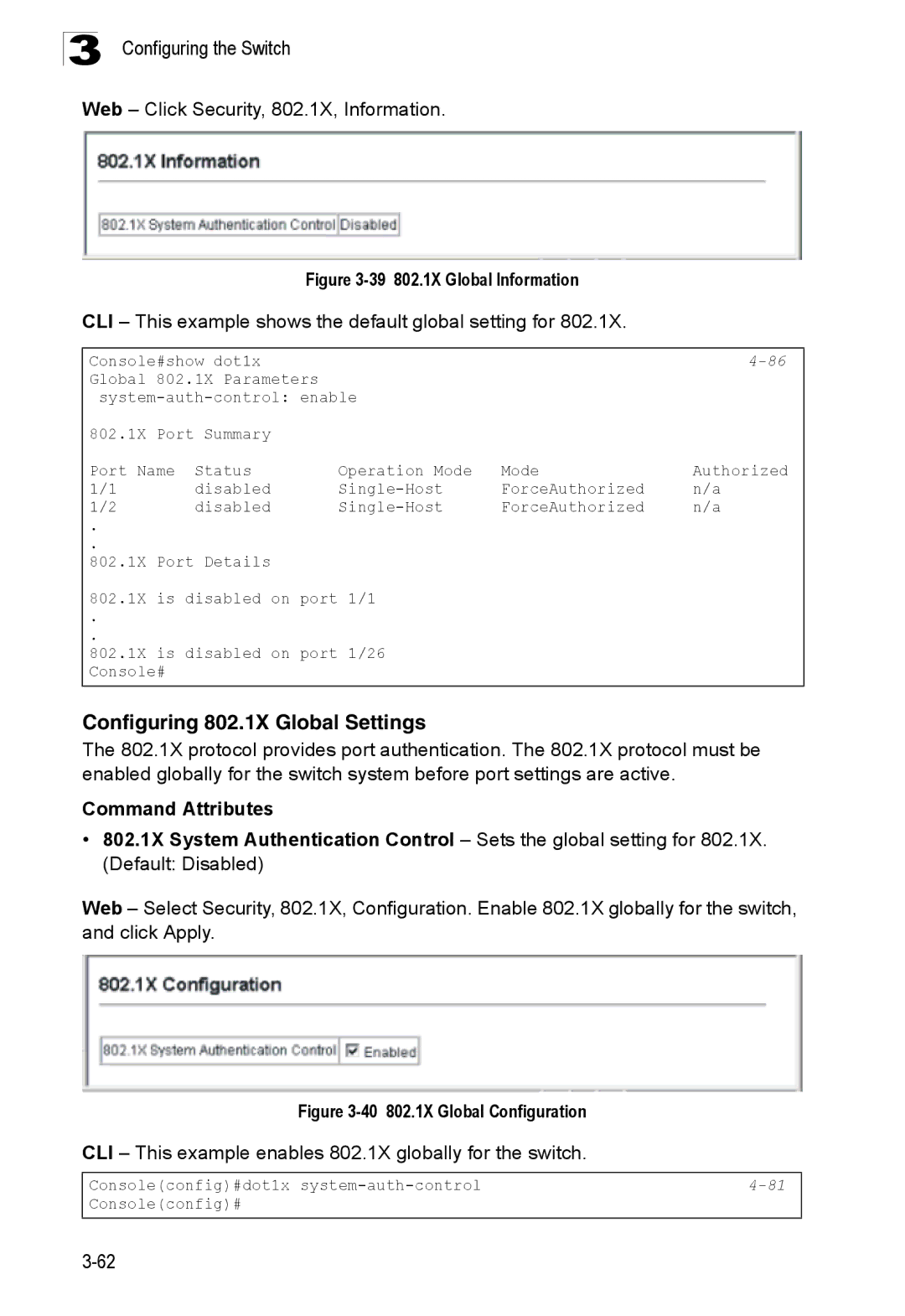 SMC Networks SMC8150L2 manual Configuring 802.1X Global Settings, Web Click Security, 802.1X, Information 