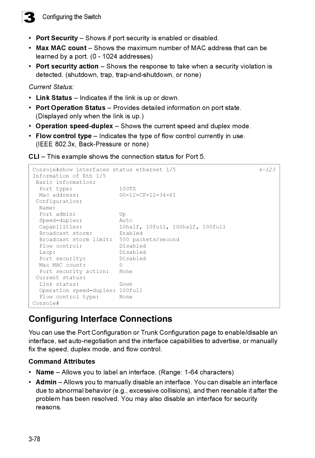 SMC Networks SMC8150L2 manual Configuring Interface Connections, Current Status 