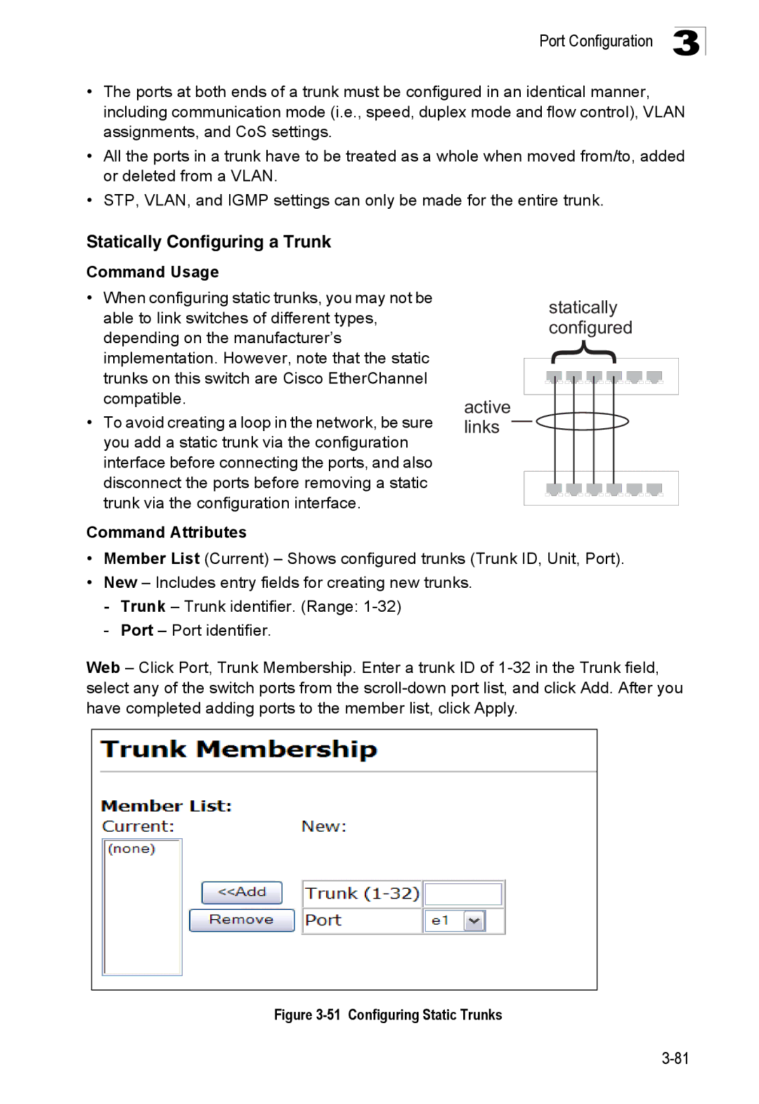 SMC Networks SMC8150L2 manual Statically Configuring a Trunk, Configuring Static Trunks 