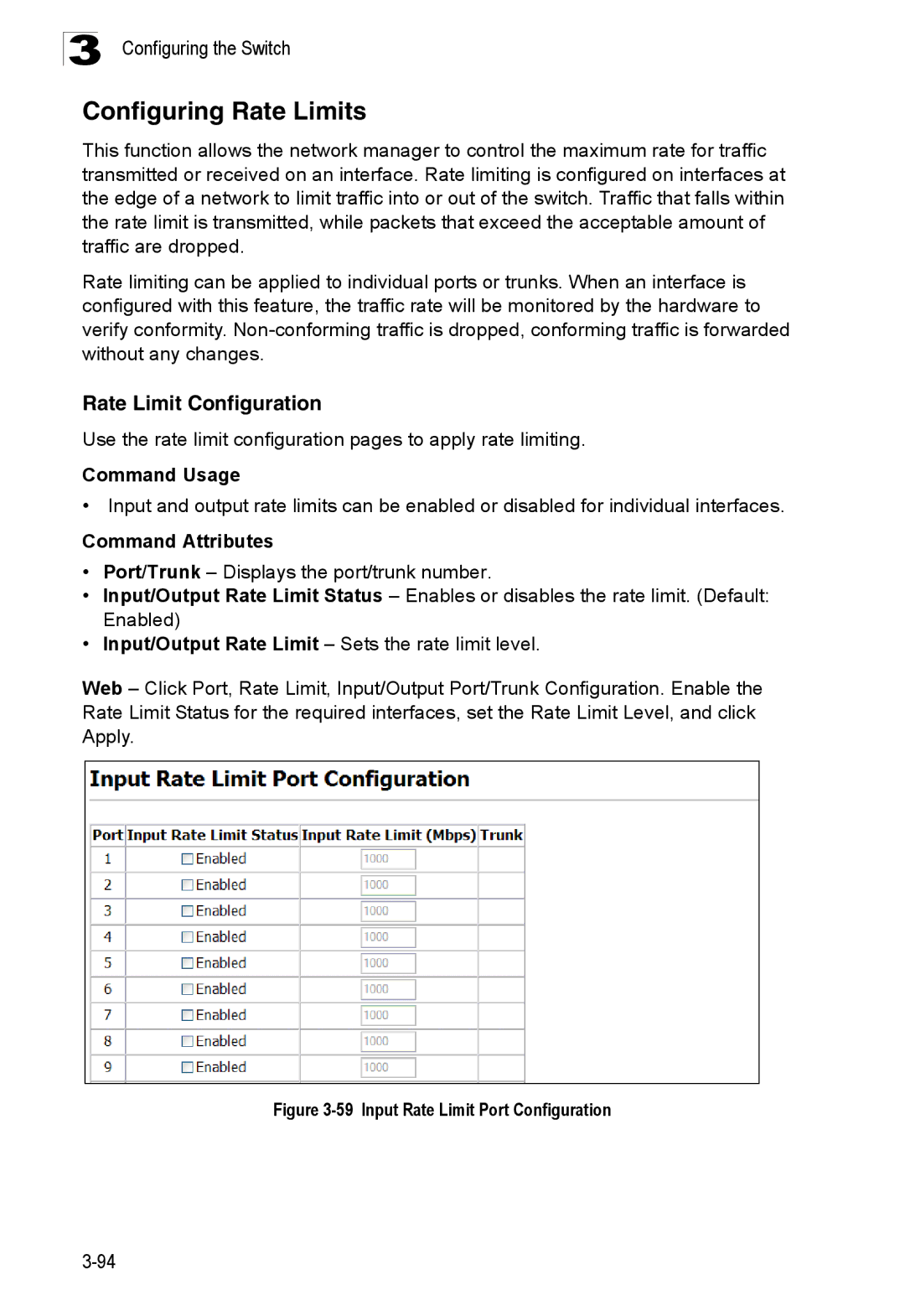 SMC Networks SMC8150L2 manual Configuring Rate Limits, Rate Limit Configuration 