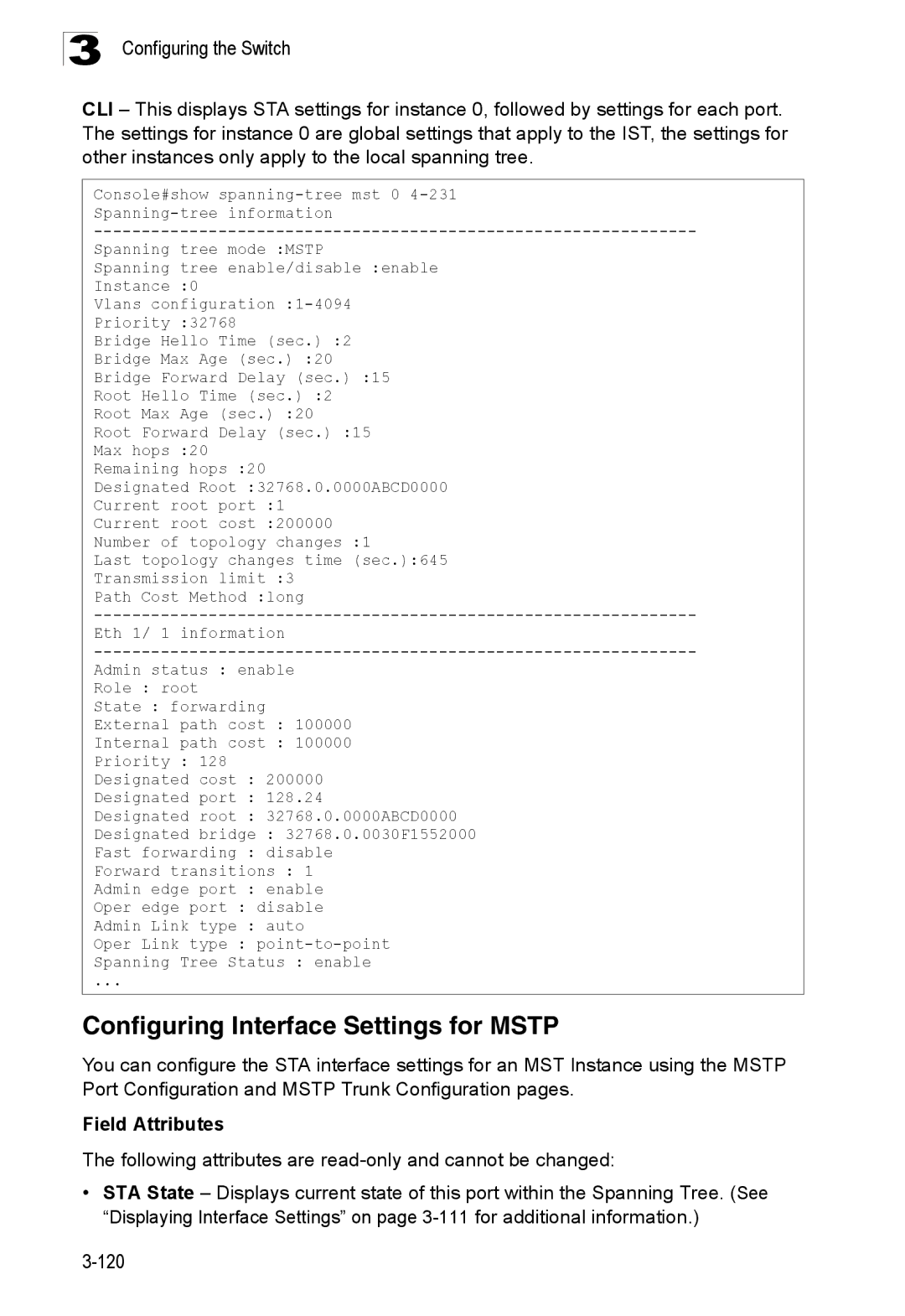 SMC Networks SMC8150L2 manual Configuring Interface Settings for Mstp, Field Attributes 