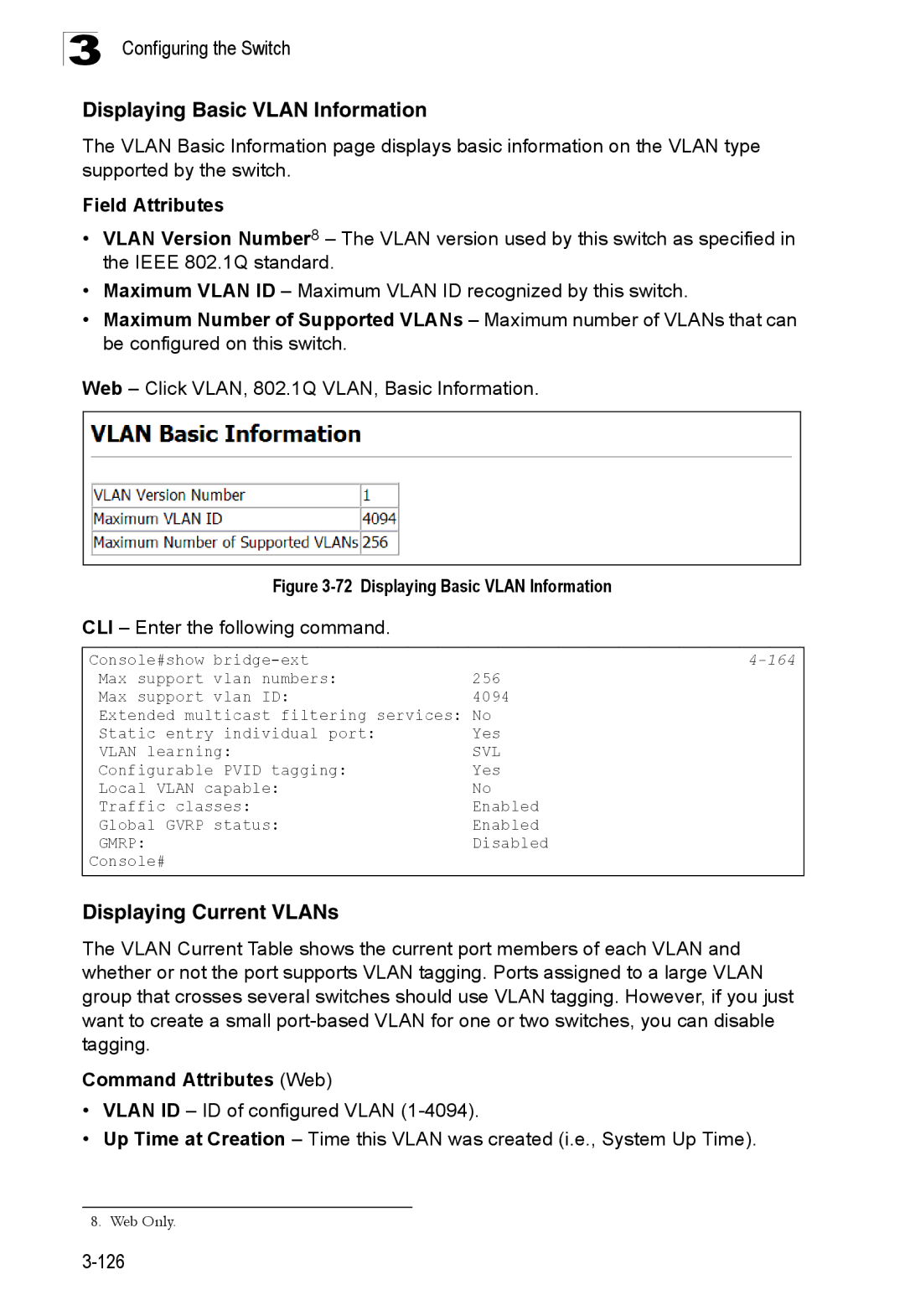 SMC Networks SMC8150L2 manual Displaying Basic Vlan Information, Displaying Current VLANs, Command Attributes Web 