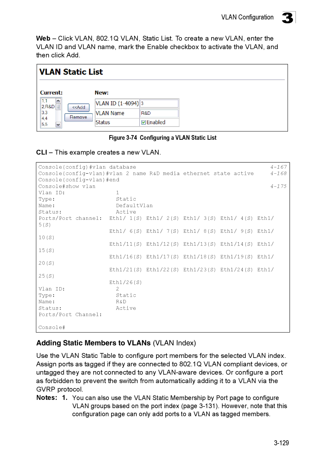 SMC Networks SMC8150L2 manual Adding Static Members to VLANs Vlan Index, CLI This example creates a new Vlan 