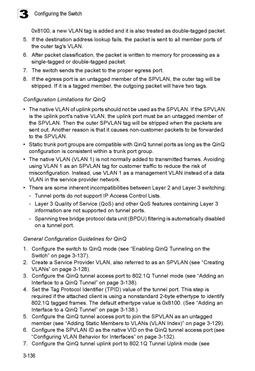 SMC Networks SMC8150L2 manual Configuration Limitations for QinQ, General Configuration Guidelines for QinQ 