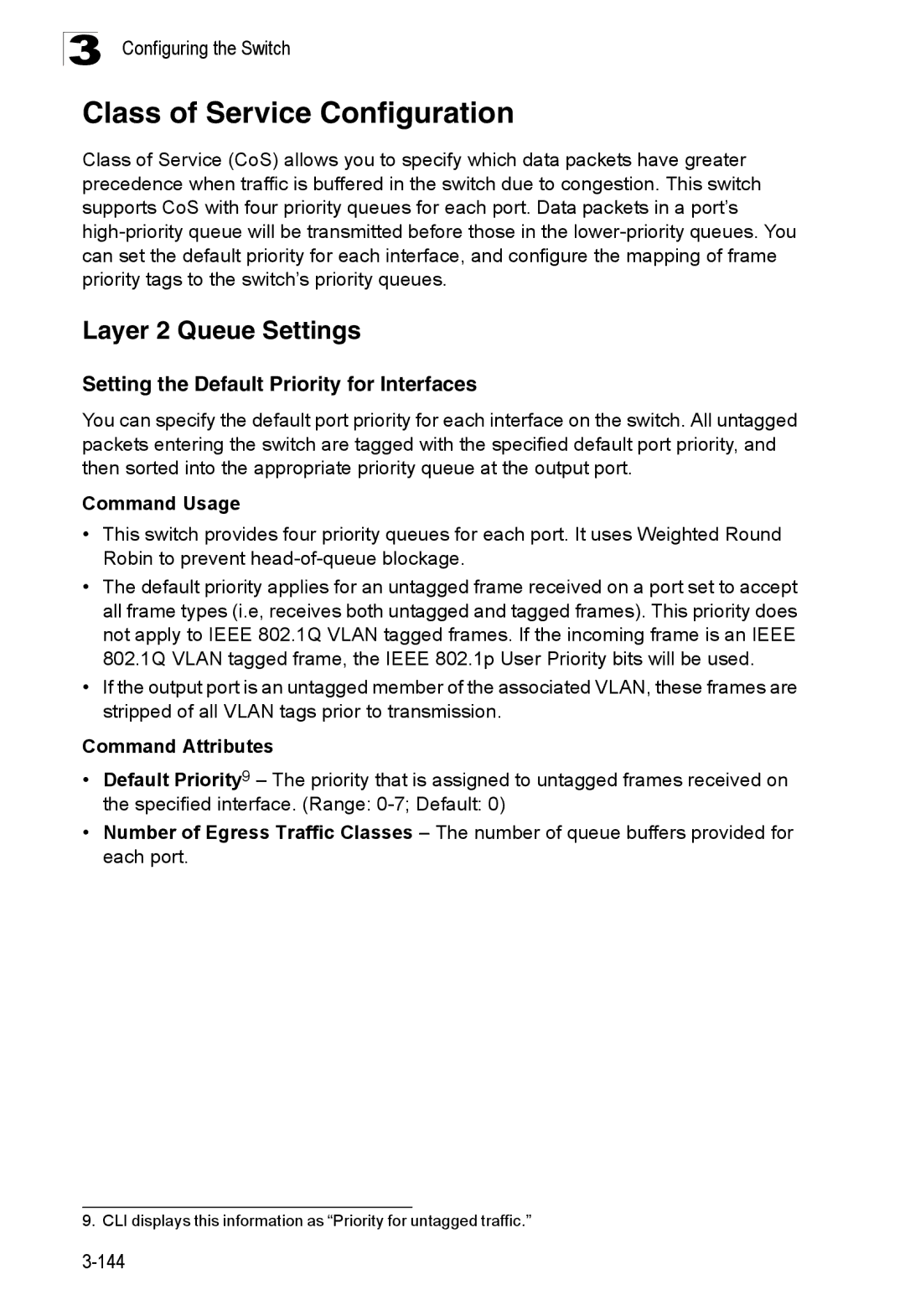 SMC Networks SMC8150L2 Class of Service Configuration, Layer 2 Queue Settings, Setting the Default Priority for Interfaces 