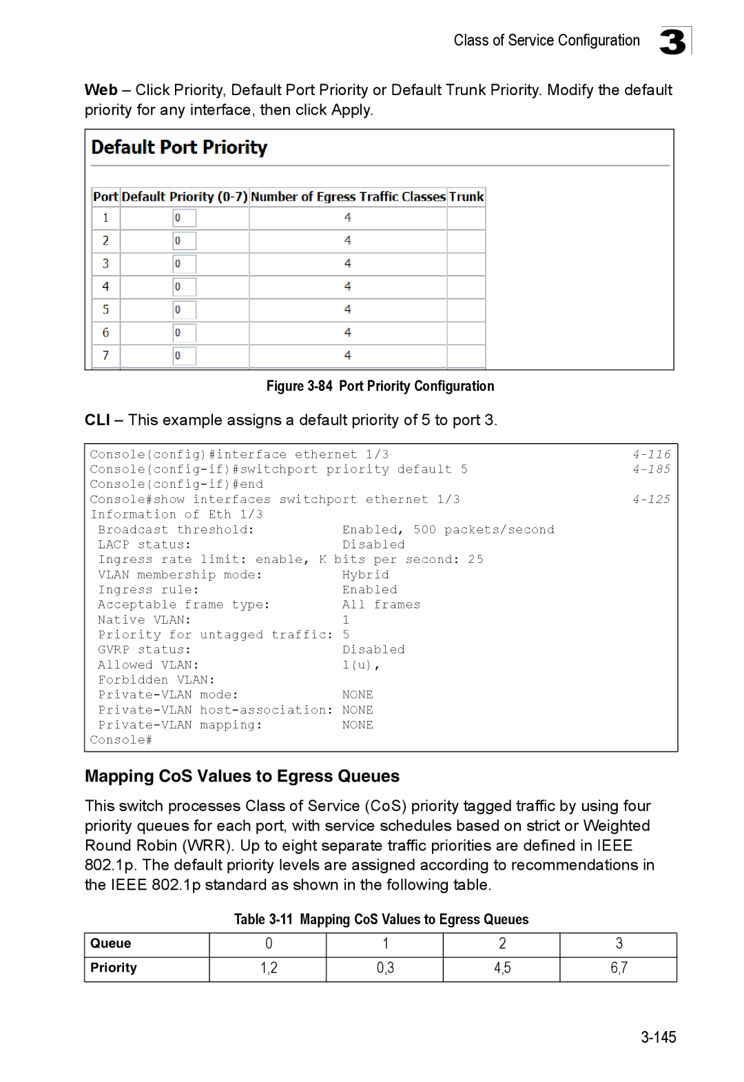 SMC Networks SMC8150L2 manual Mapping CoS Values to Egress Queues, Port Priority Configuration 