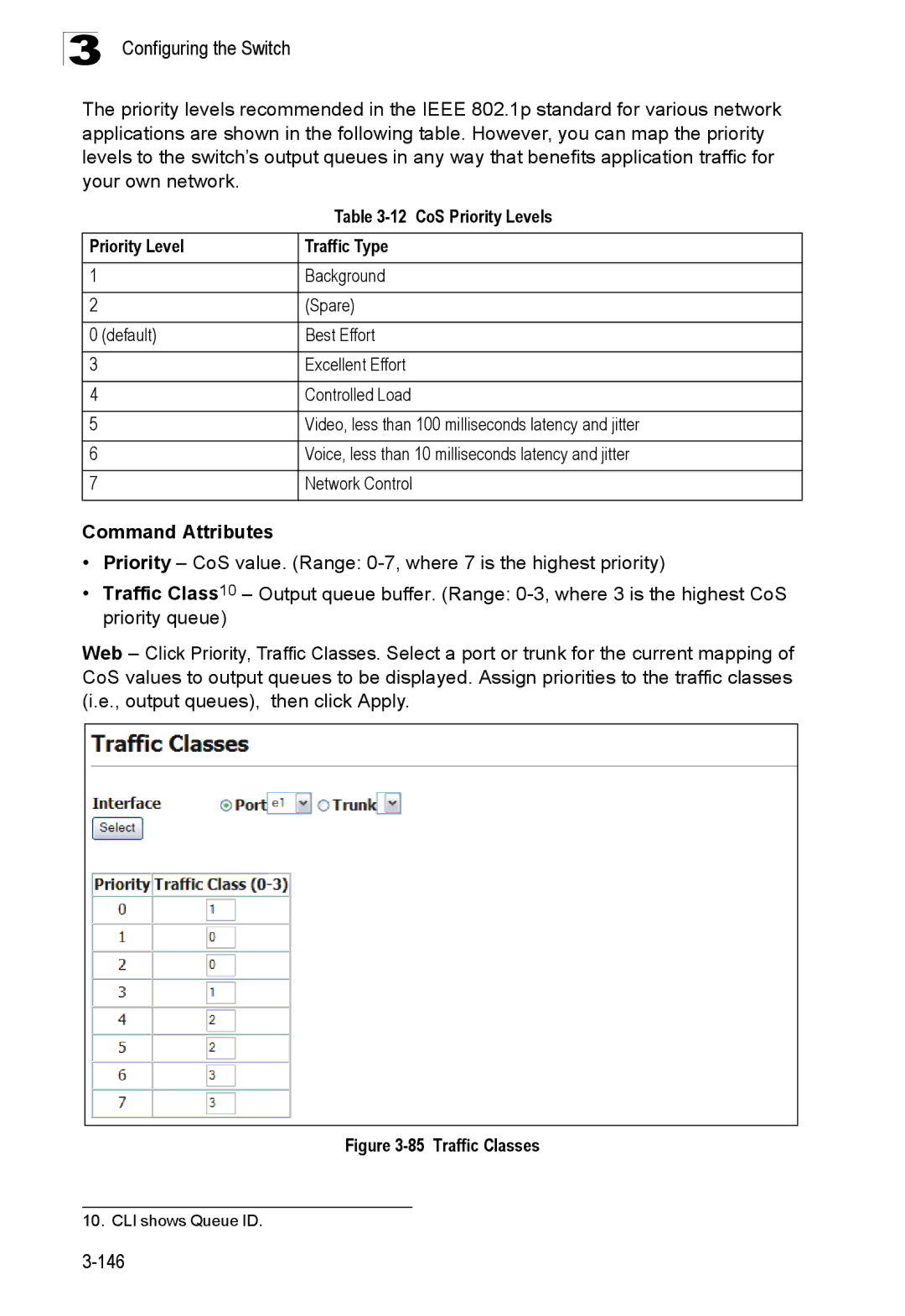 SMC Networks SMC8150L2 manual CoS Priority Levels, Priority Level Traffic Type, Background, Spare 