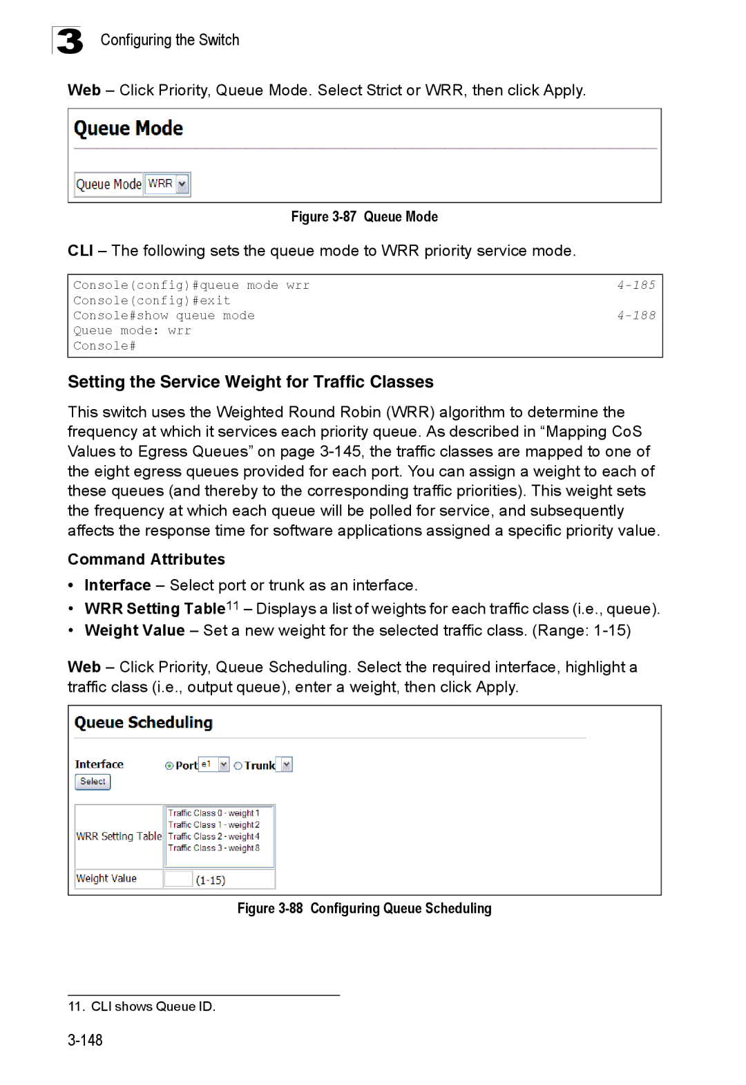 SMC Networks SMC8150L2 manual Setting the Service Weight for Traffic Classes, Queue Mode 