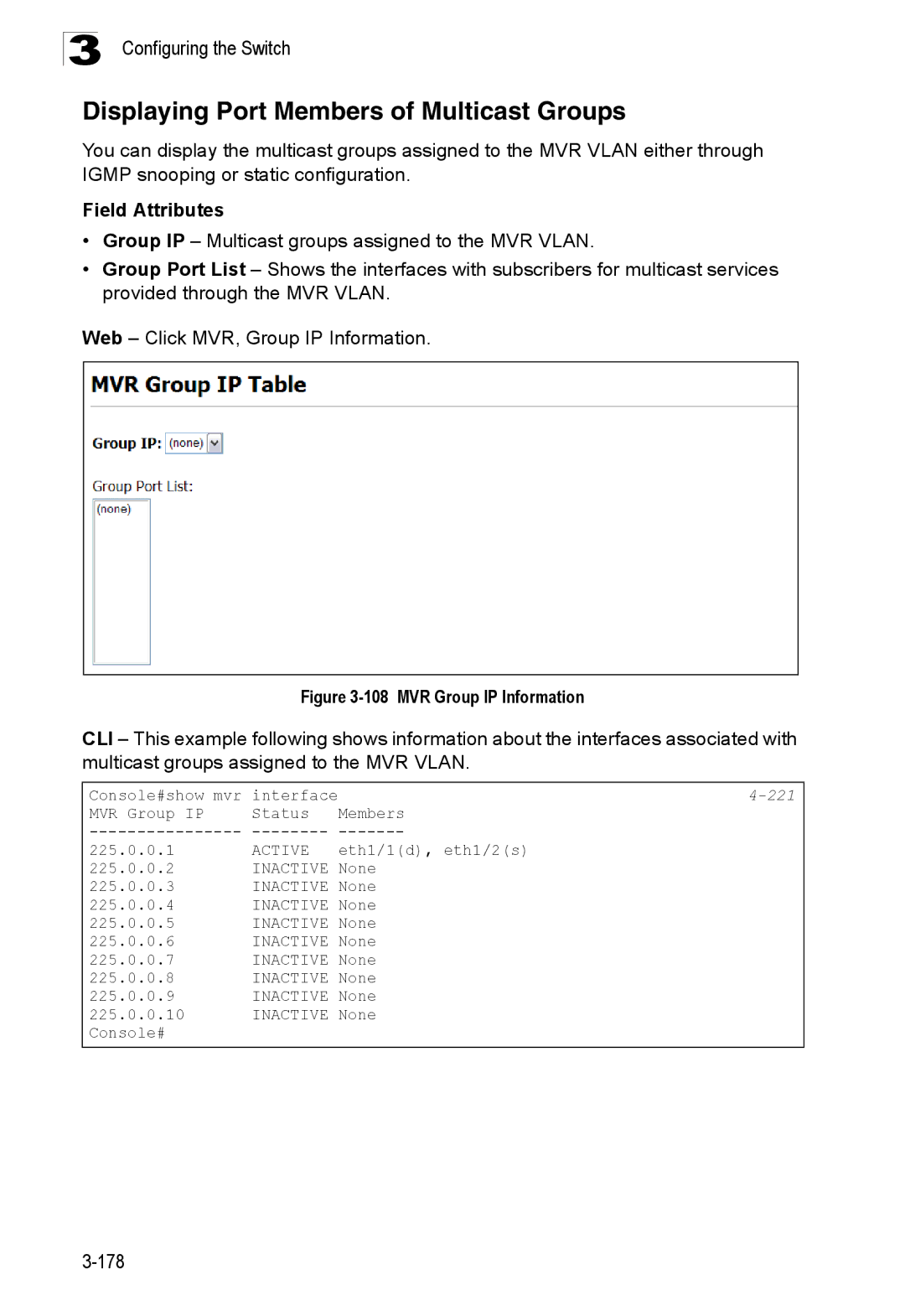 SMC Networks SMC8150L2 manual Displaying Port Members of Multicast Groups, MVR Group IP Information 