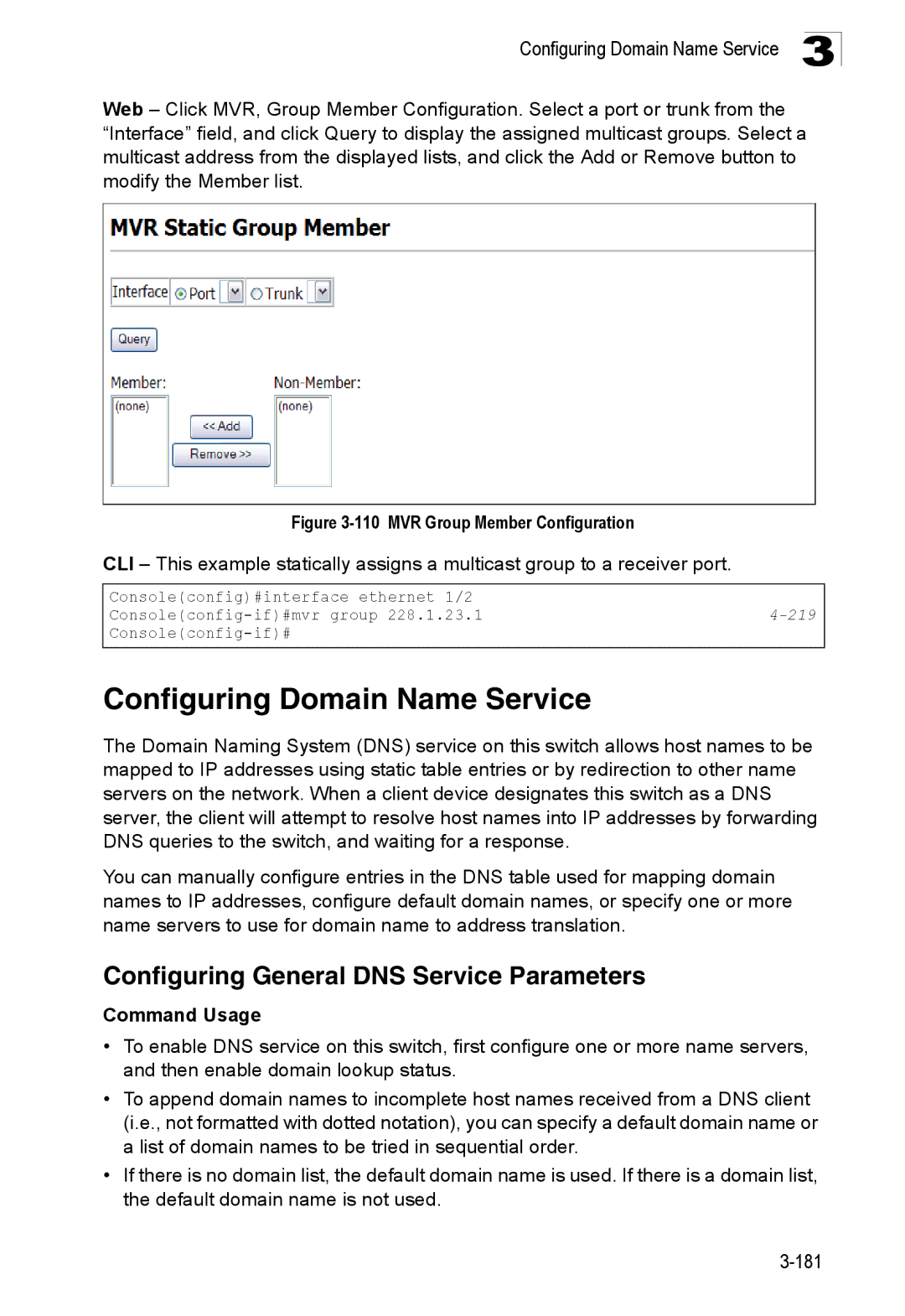 SMC Networks SMC8150L2 manual Configuring Domain Name Service, Configuring General DNS Service Parameters 