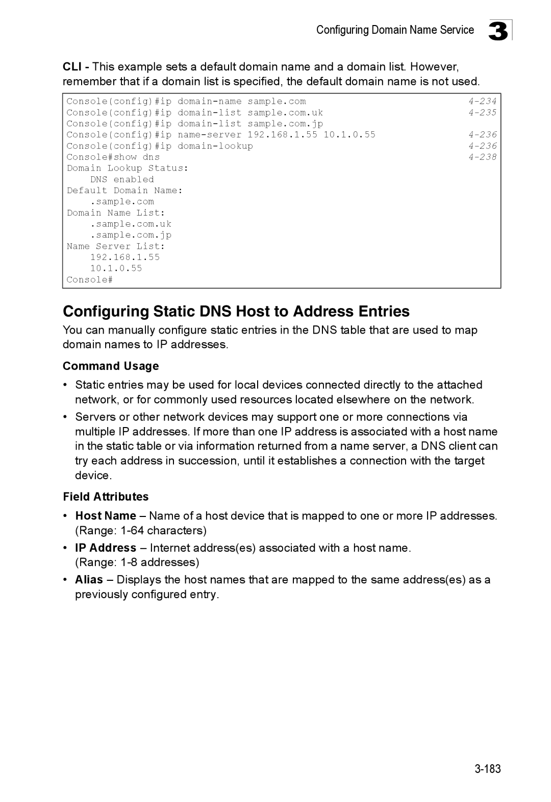 SMC Networks SMC8150L2 manual Configuring Static DNS Host to Address Entries, 238 