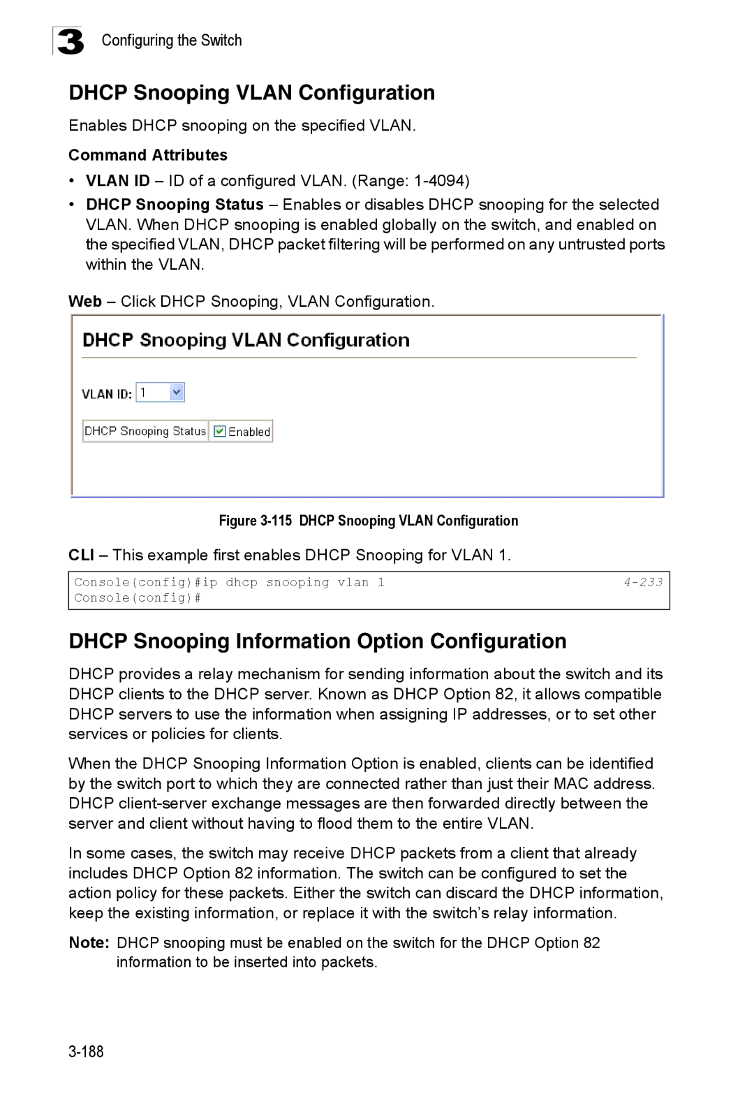 SMC Networks SMC8150L2 manual Dhcp Snooping Vlan Configuration, Dhcp Snooping Information Option Configuration 