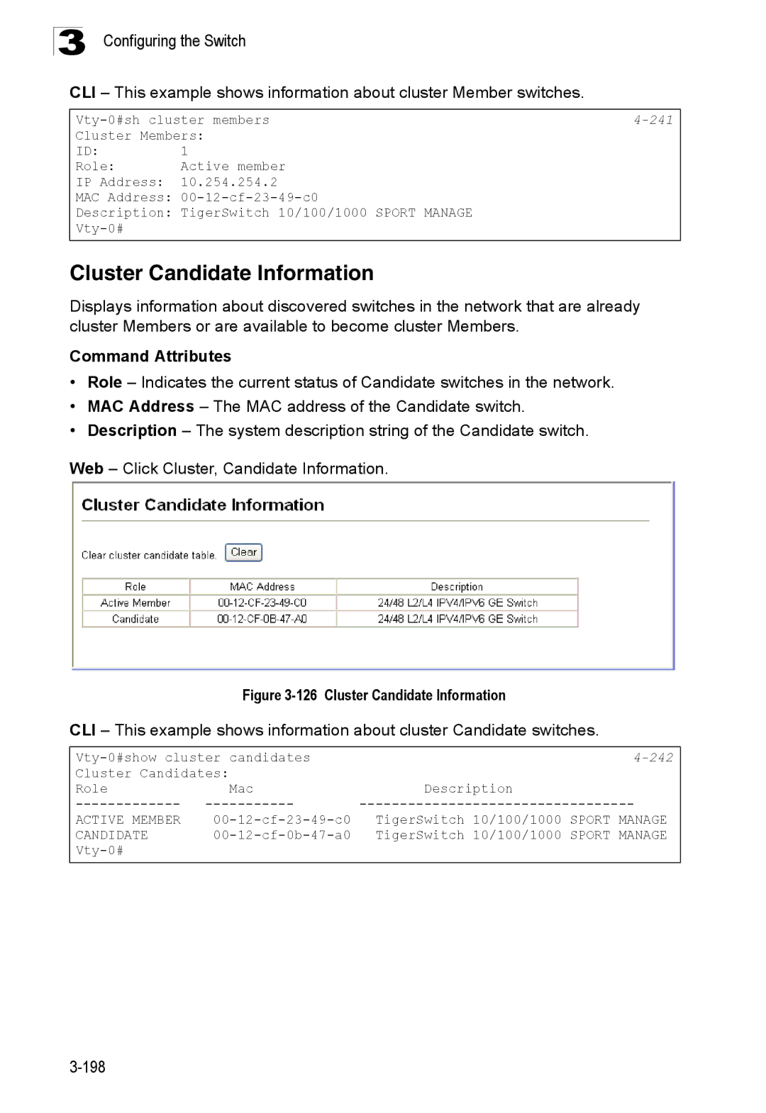 SMC Networks SMC8150L2 manual Cluster Candidate Information 