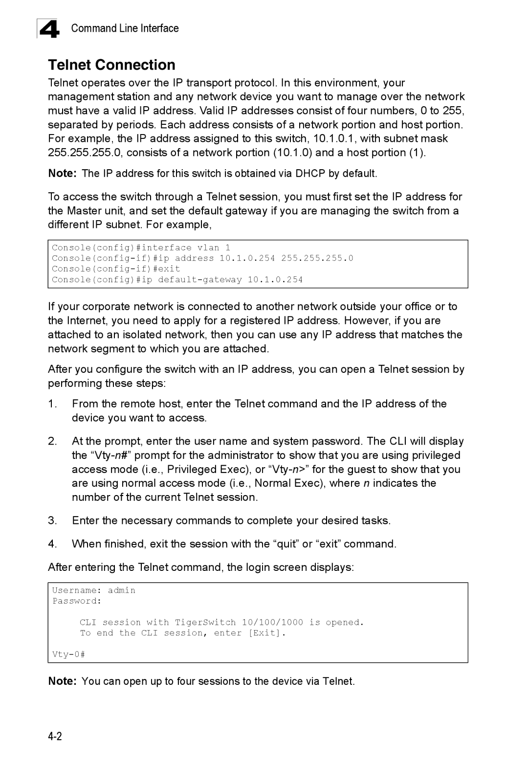 SMC Networks SMC8150L2 manual Telnet Connection 